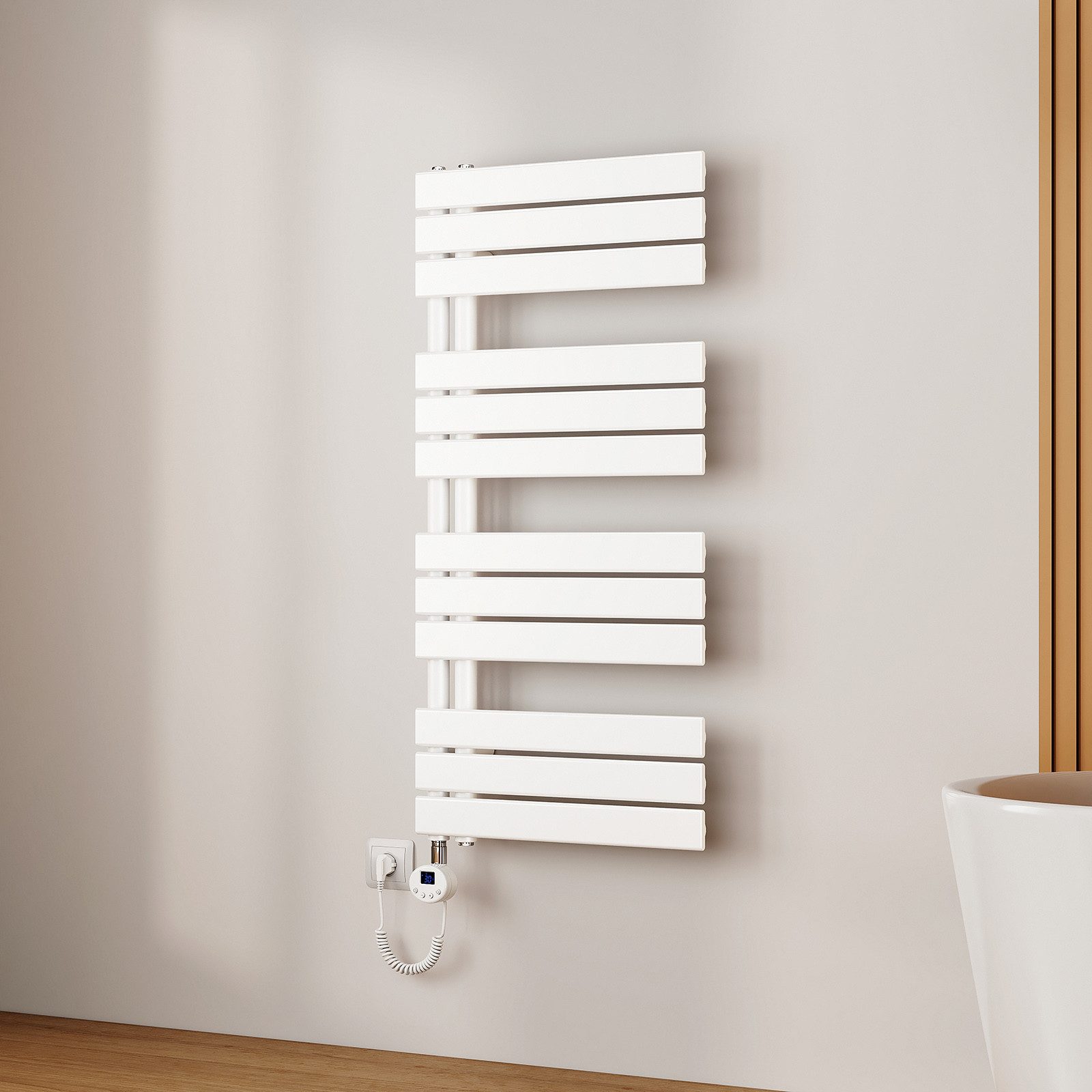 EMKE Elektrischer Badheizkörper Weiß mit Thermostat 400W~1000W, Smart WIFI App Steuerung, 4 Heizmodi, IPX4, Kindersicherung