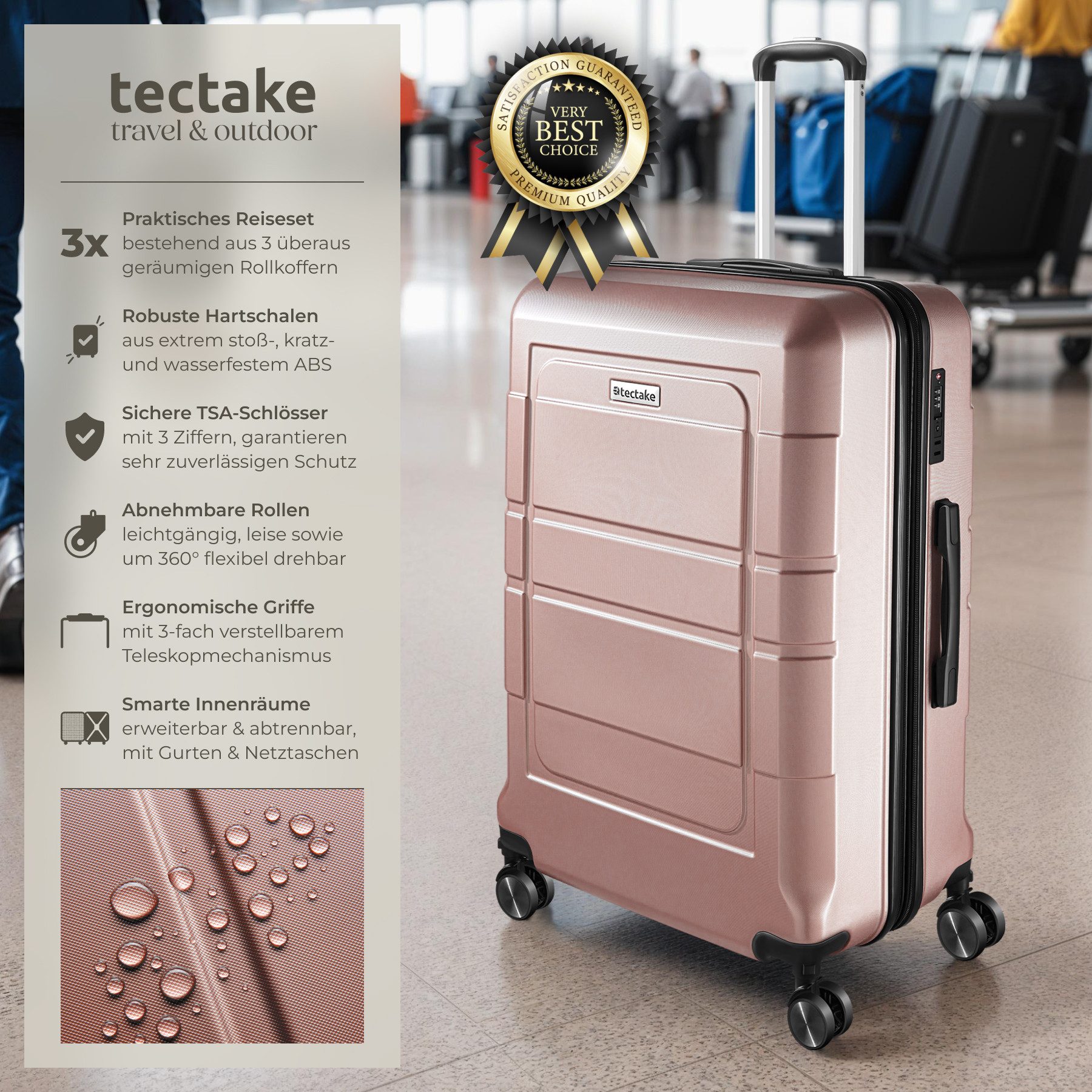 tectake Trolley Reisekofferset, 4 Rollen, 3-teilig günstig online kaufen