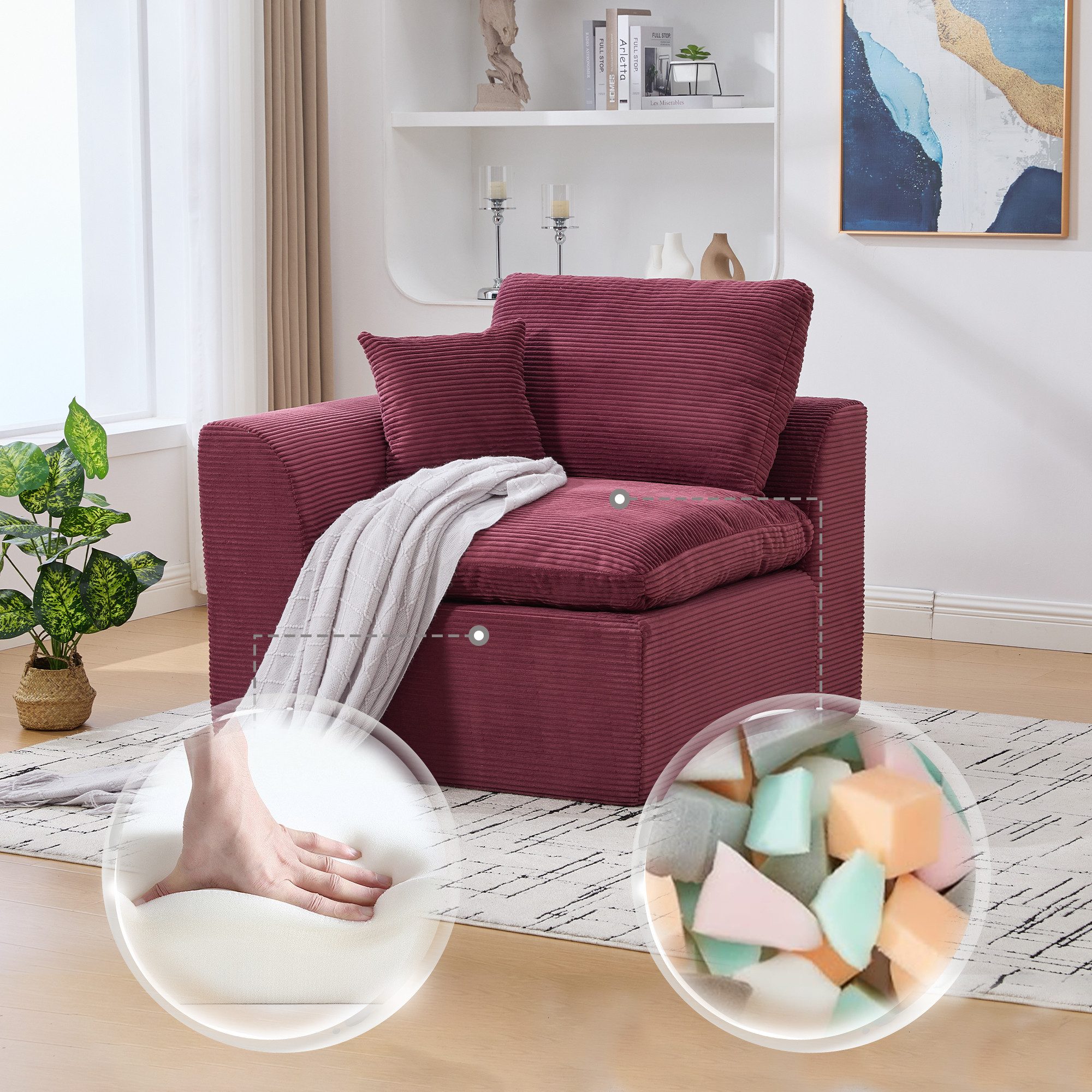 BlingBin Sofa Modulares Sofa Cord Wohnzimmersofa Abnehmbarer Bezug, Sitzsack-Sofa Mit Ein großes und ein kleines Kissen 1 Teile, bequemer Sessel Inklusive Kissen Sofa im nordischen Stil