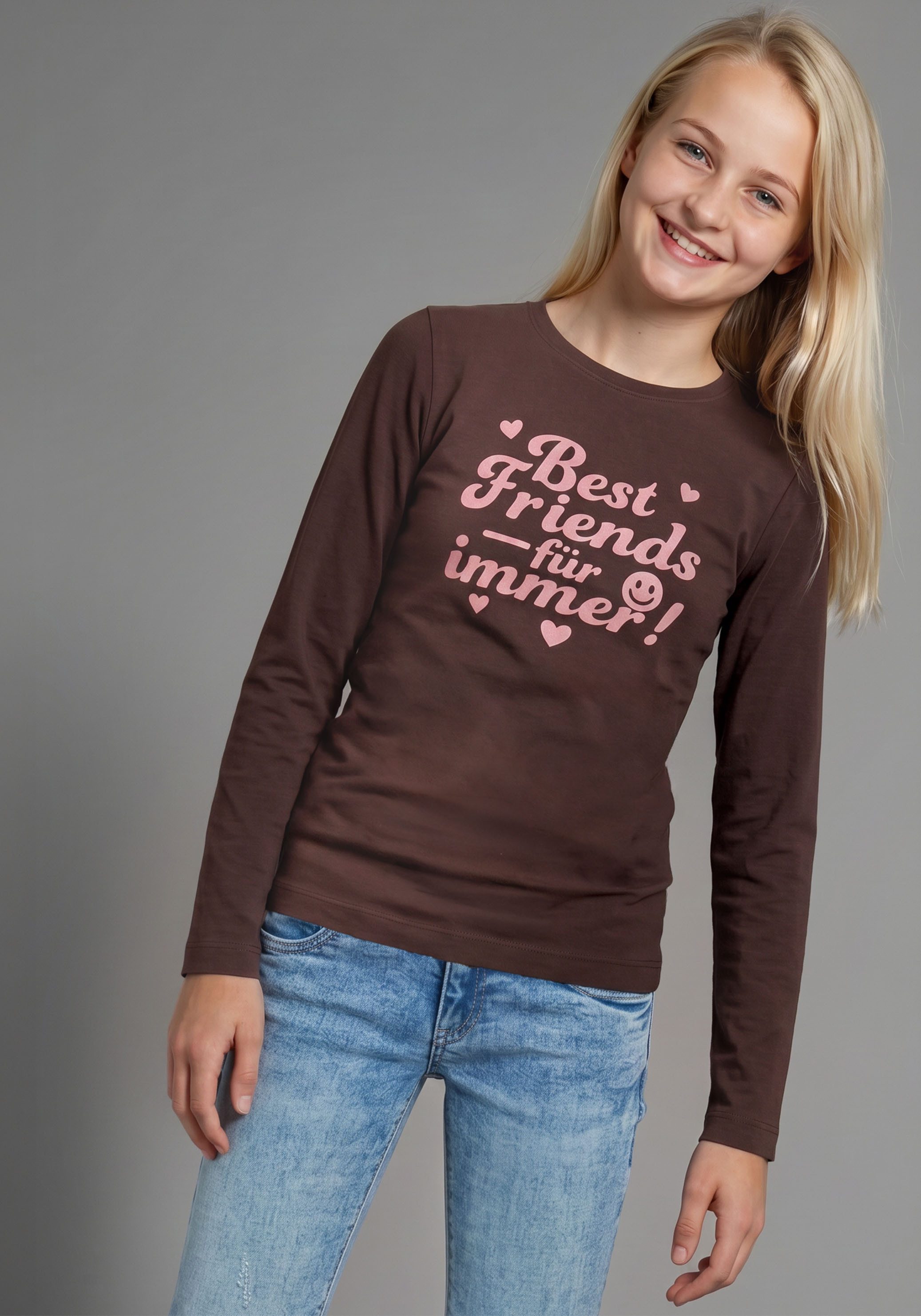 KIDSWORLD Langarmshirt Slogan Shirt: BEST FRIENDS - für immer! Sprücheshirt für Best Friends, hüftlange Schnittform, Basic-Stil