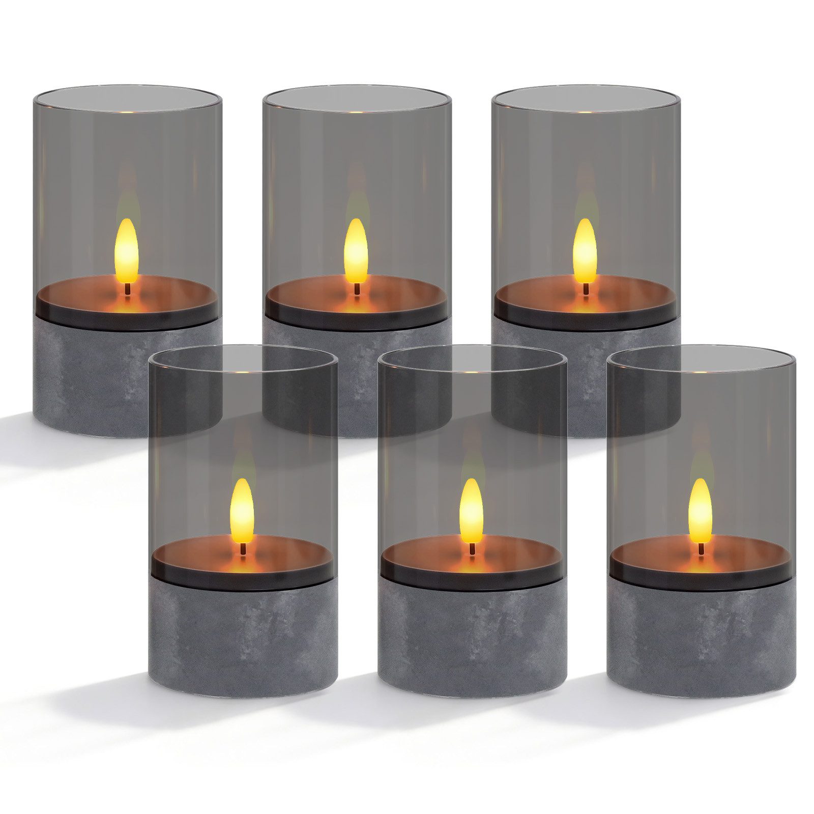 kisidus LED-Kerze Flammenlose LED Kerzen 6 pcs (realistische flackernde Kerzen 3D-Docht, 3er Set, Ø 7.5cm x 12.5cm), Festliche Kerzen für Schlafzimmer, Badezimme, Weihnachten Deko
