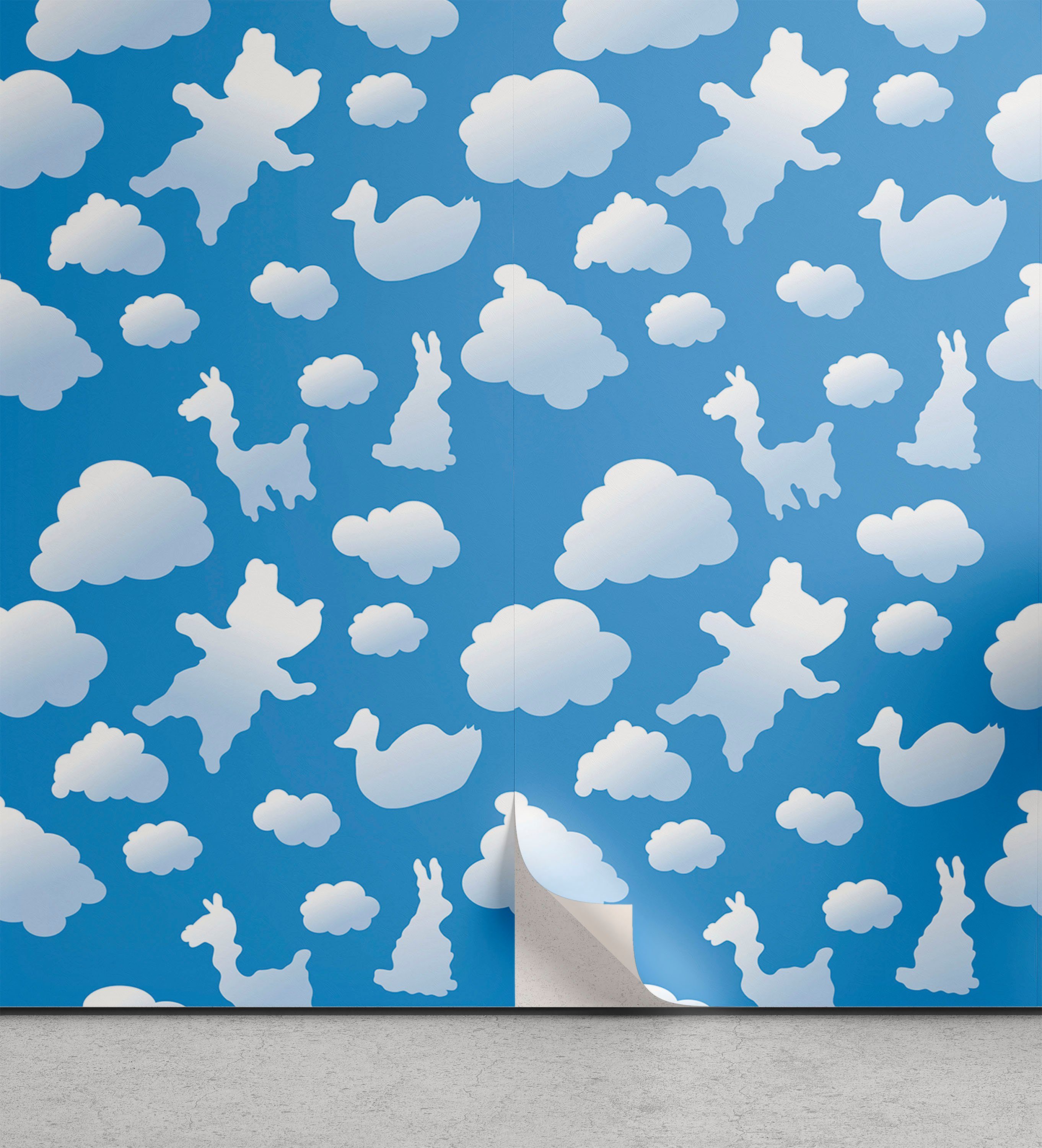 Abakuhaus Vinyltapete selbstklebendes Wohnzimmer Küchenakzent, Bär Wolken und Kaninchen Ente Wolke