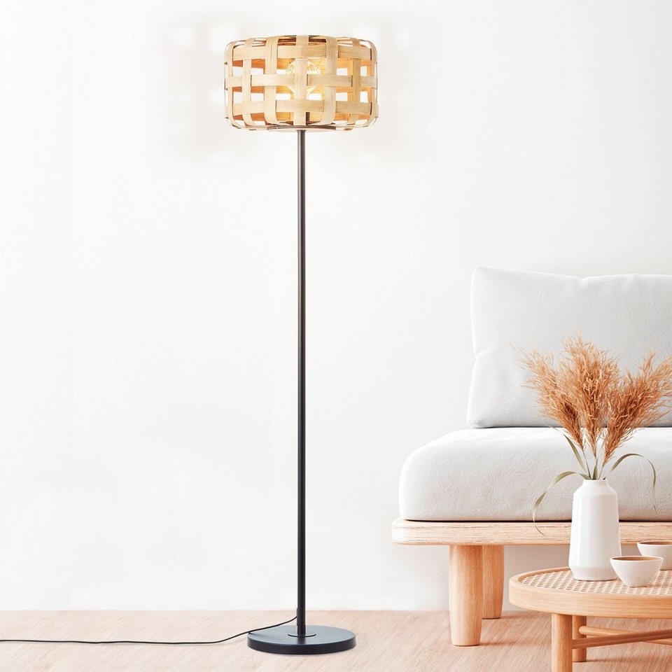 Lightbox Stehlampe, ohne Leuchtmittel, Stehlampe, 1,4m Höhe, Ø 36 cm, E27,  max. 60 W, Schalter, Metall/Bambus