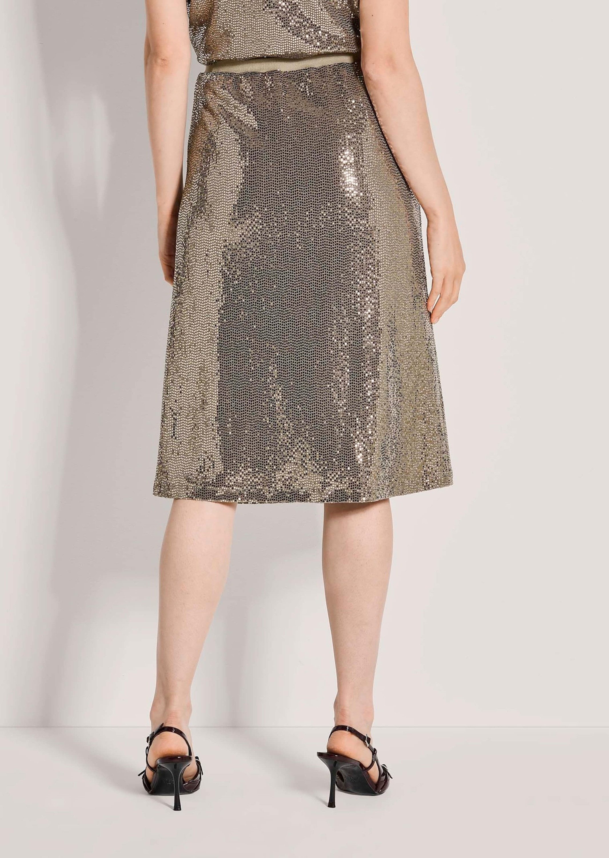 MADELEINE Midirock Midirock mit Glitzer-Print Glitzerrock mit Schlupfbund und knieumspielender Länge