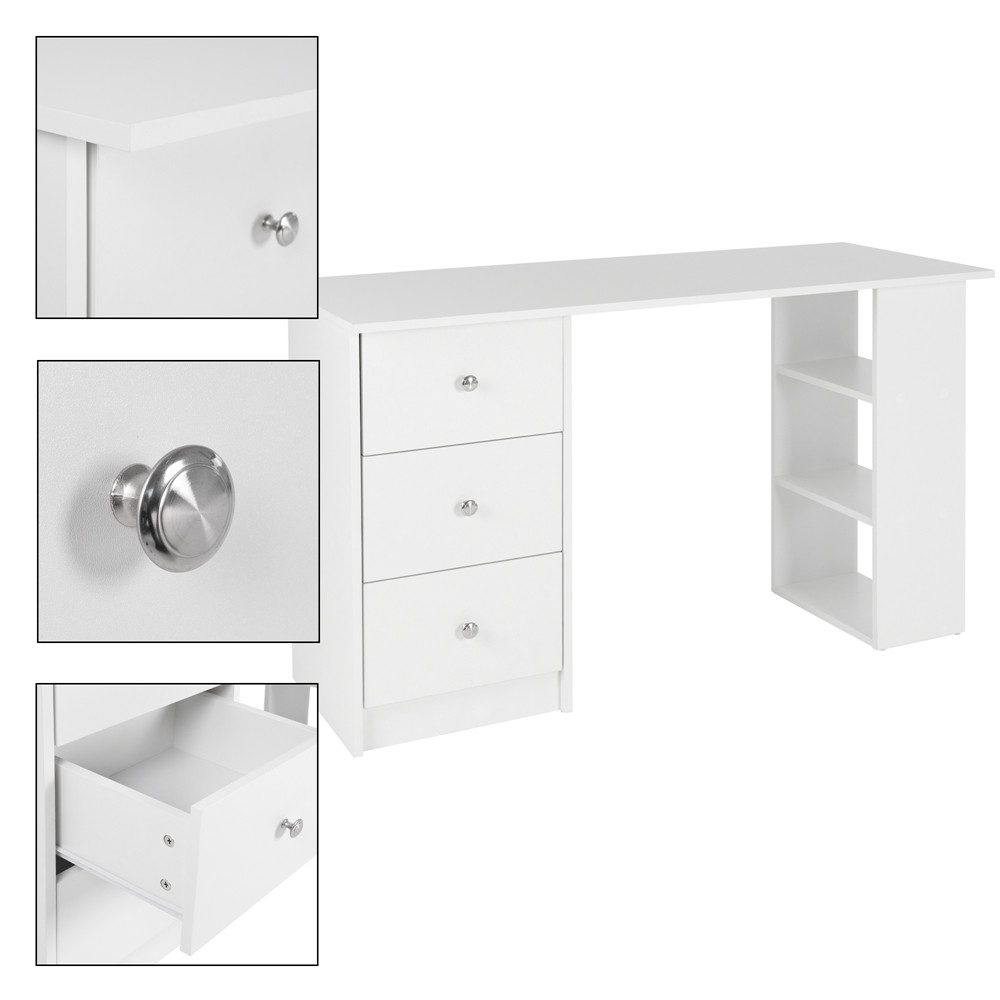 ML-DESIGN Schreibtisch Bürotisch mit 3 Schubladen, 3 Regale und Tastaturauszug Computertisch, Homeoffice Büromöbel Arbeitstisch Laptoptisch PC Tisch viel Staura – Bild 3 von 5