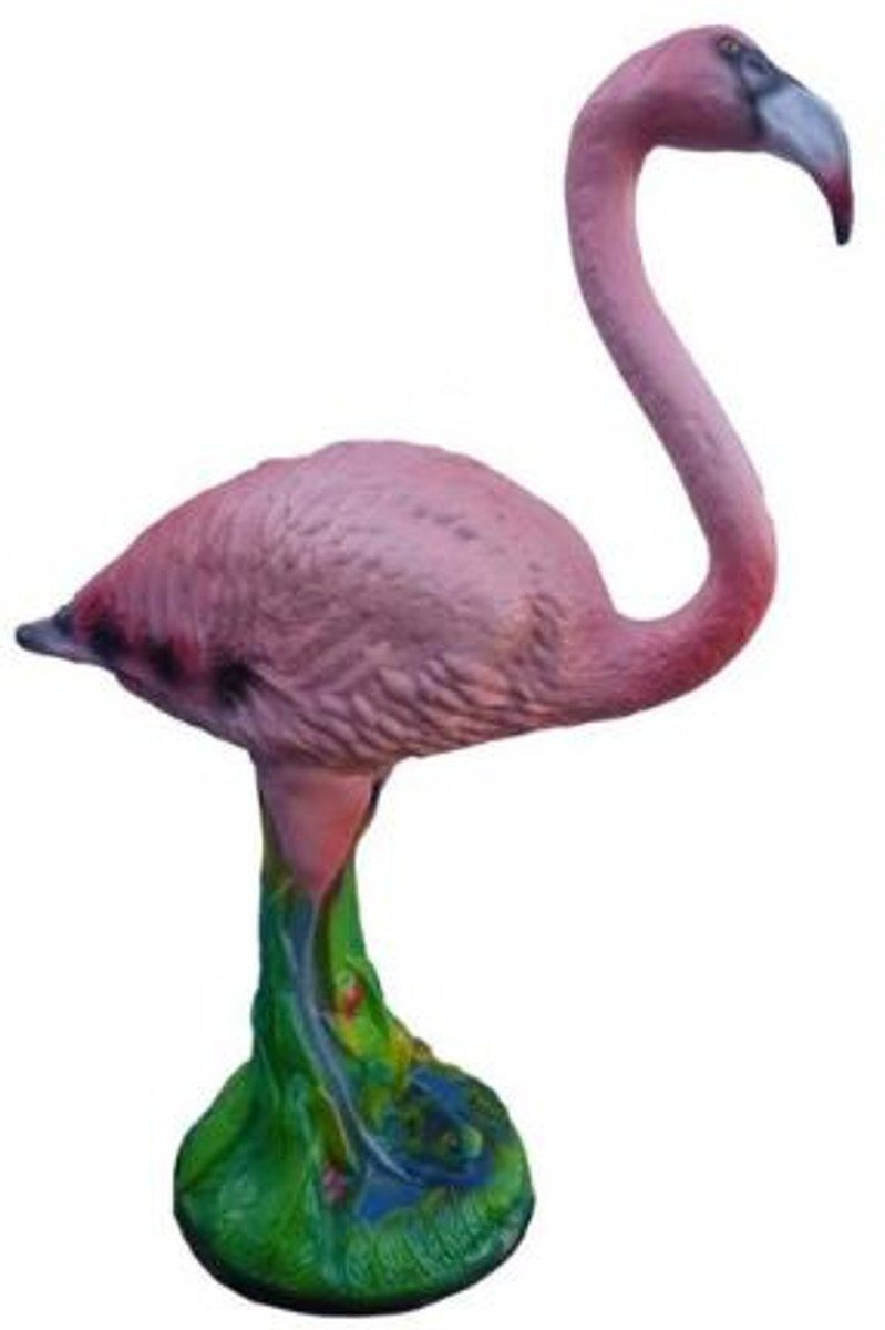 Casa Padrino Skulptur Dekofigur Flamingo Rosa / Mehrfarbig H. 80 cm - Wetterbeständige Deko Skulptur - Wohnzimmer Deko - Garten Deko - Deko Tierfigur