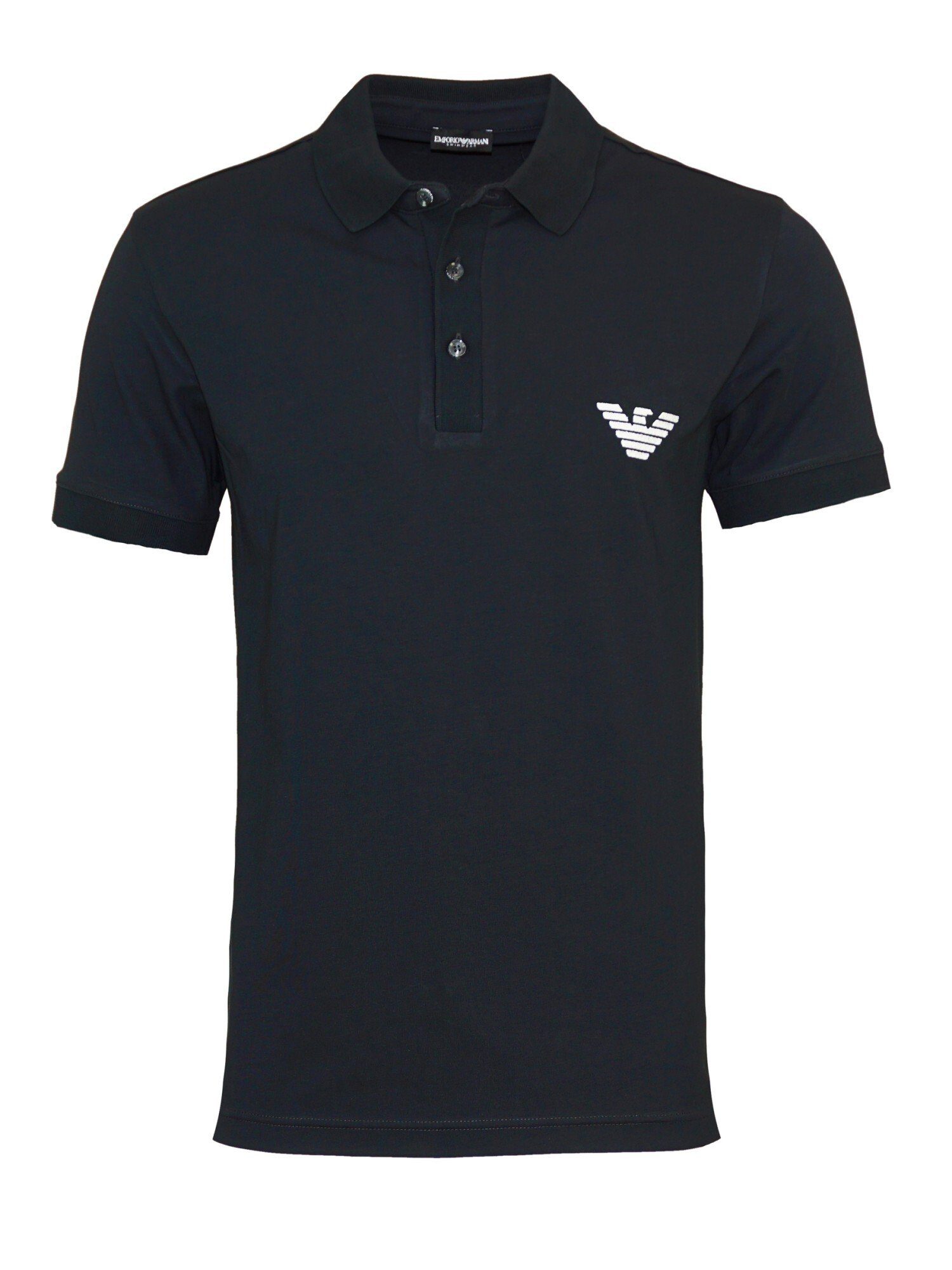 Poloshirt schwarz Armani Poloshirt mit aus (1-tlg) Emporio Baumwollstretch Essential Shirt