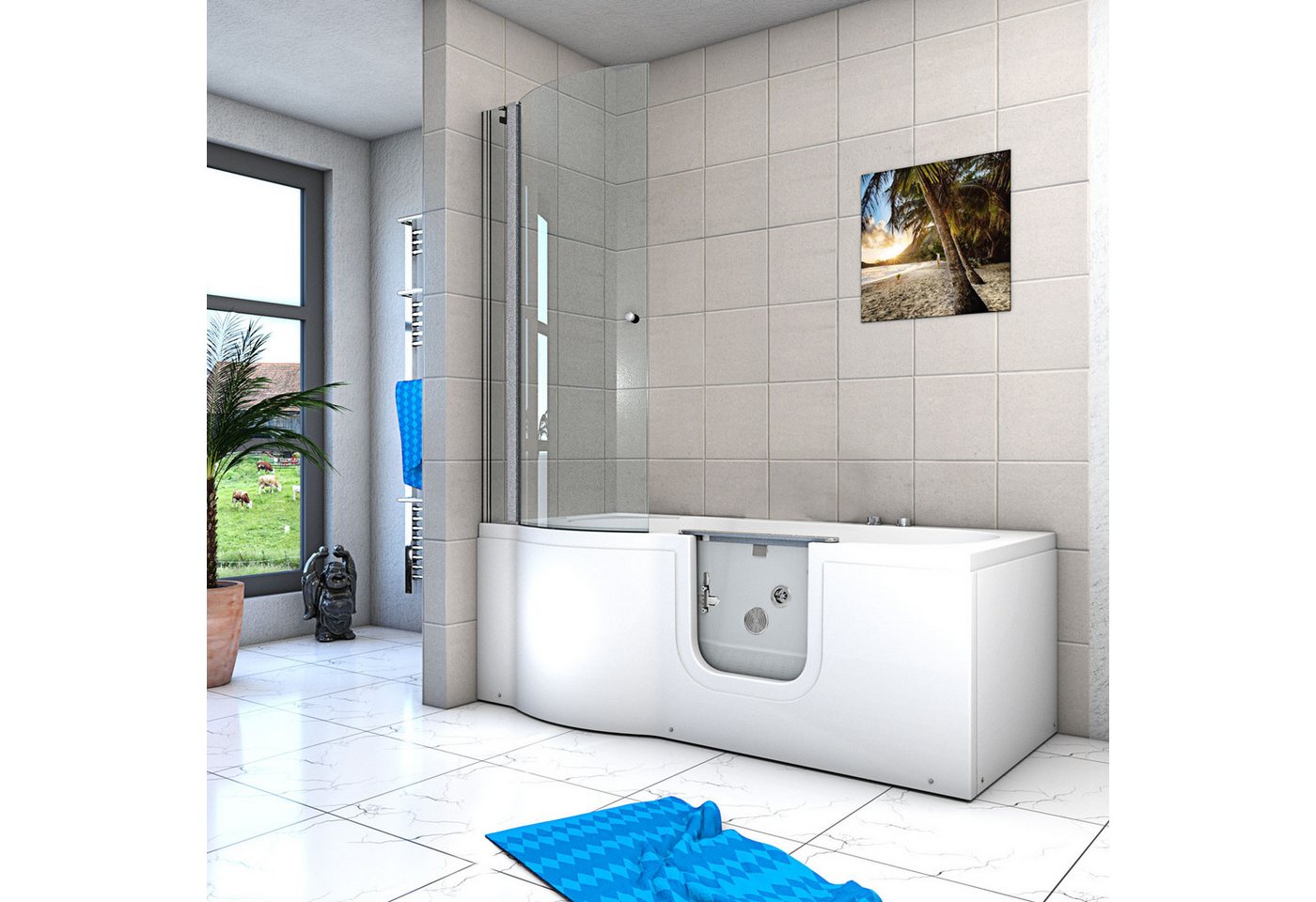 Thumbnail - AcquaVapore Komplettdusche Seniorendusche Wanne mit Whirlpool S12D-WP-R-ALL 85x170 cm, Sicherheitsglas ESG, inklusive Du...