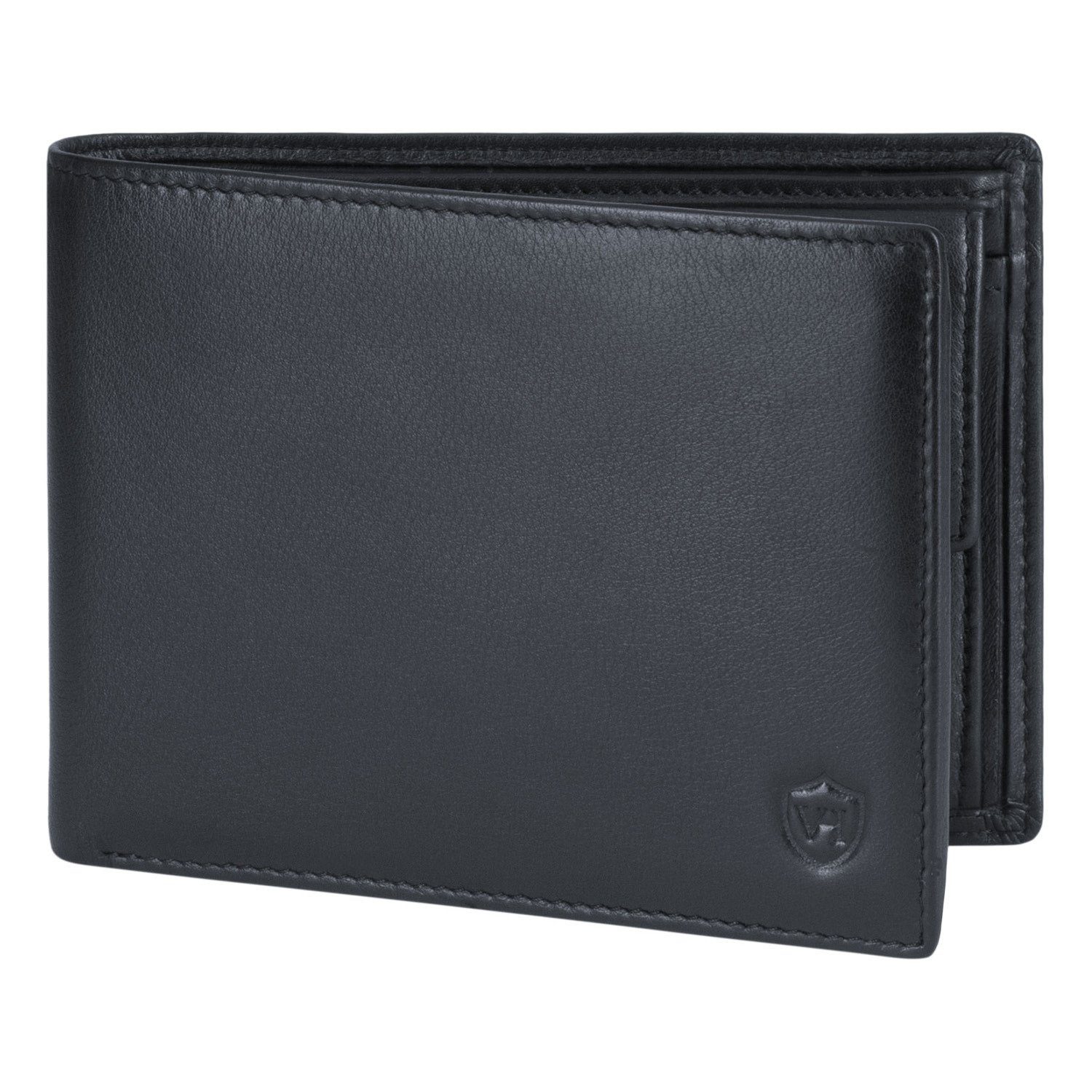 inkl. 13 Geschenkbox Kartenfächer, mit VON & HEESEN Geldbörse Schwarz Geldbeutel Portemonnaie RFID-Schutz