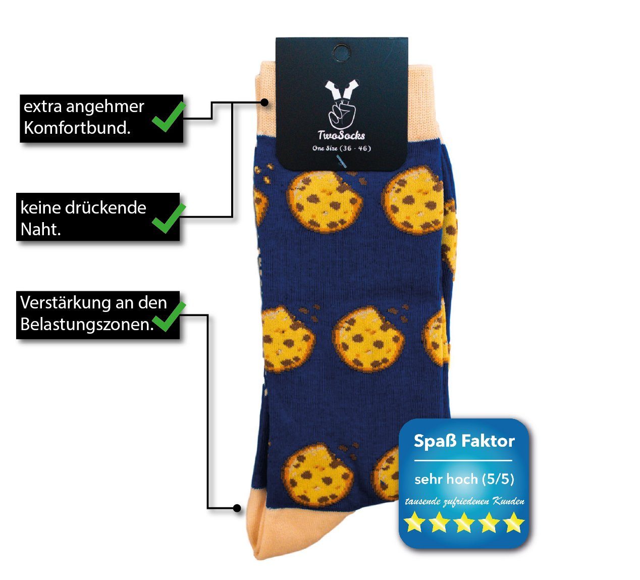 Freizeitsocken Damen, TwoSocks Herren Cookie lustige Einheitsgröße Socken Socken &