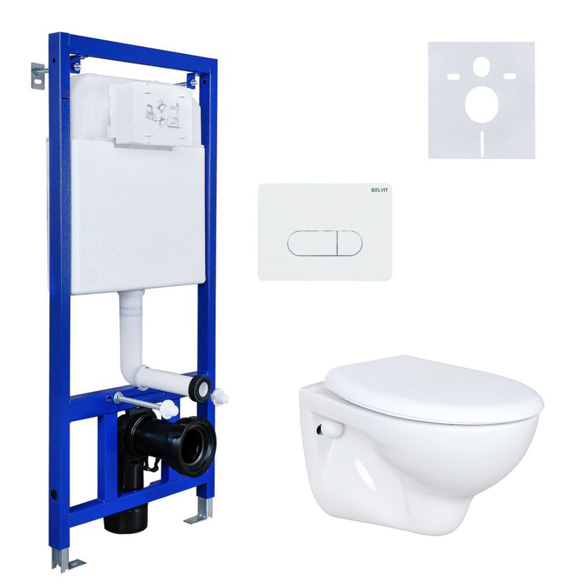 Belvit WC-Komplettset mit Vorwandelement, WC (Softclose-Sitz) & Betätigungs günstig online kaufen