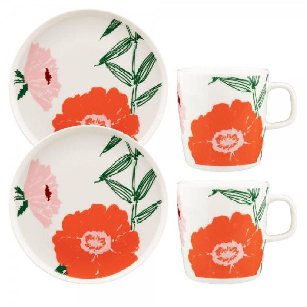Marimekko Geschirr-Set Geschirr-Set Oiva Puutarhakutsut Weiß Grün Orange (4-teilig)