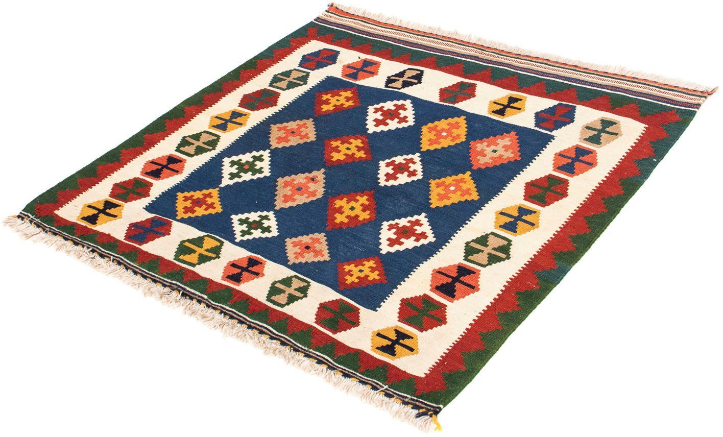 Wollteppich Kelim - Oriental quadratisch - 98 x 98 cm - dunkelblau, morgenland, quadratisch, Höhe: 6 mm, Wohnzimmer, Einzelstück