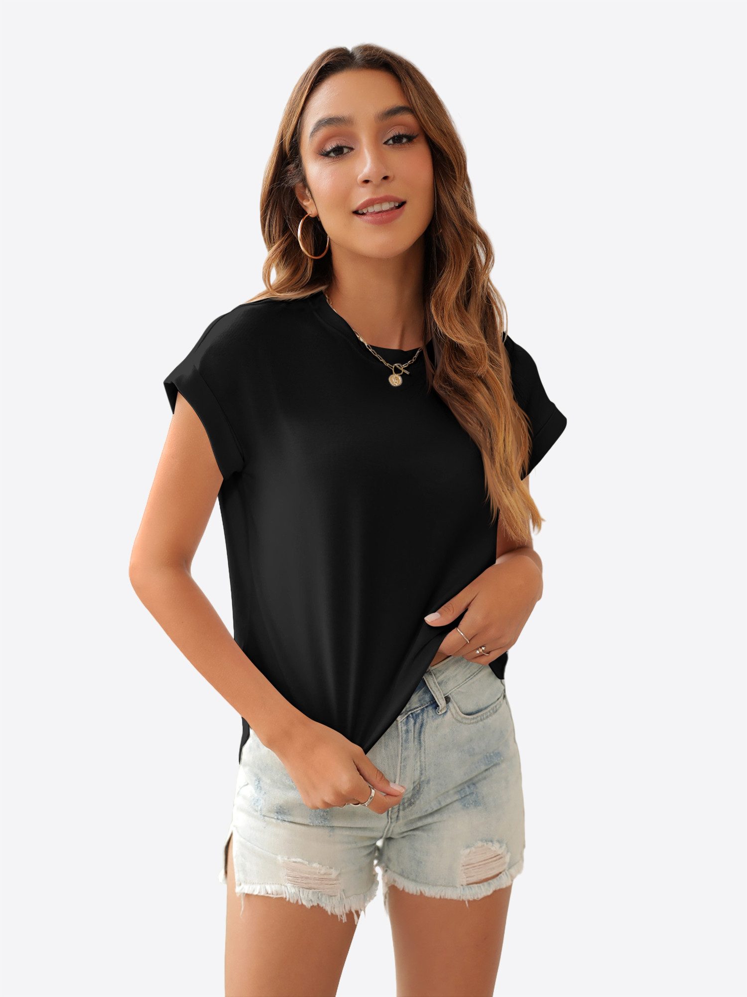 Imily Bela T-Shirt Damen Casual Cropped T-Shirt mit Kurzärmeln (Packung, 1- günstig online kaufen
