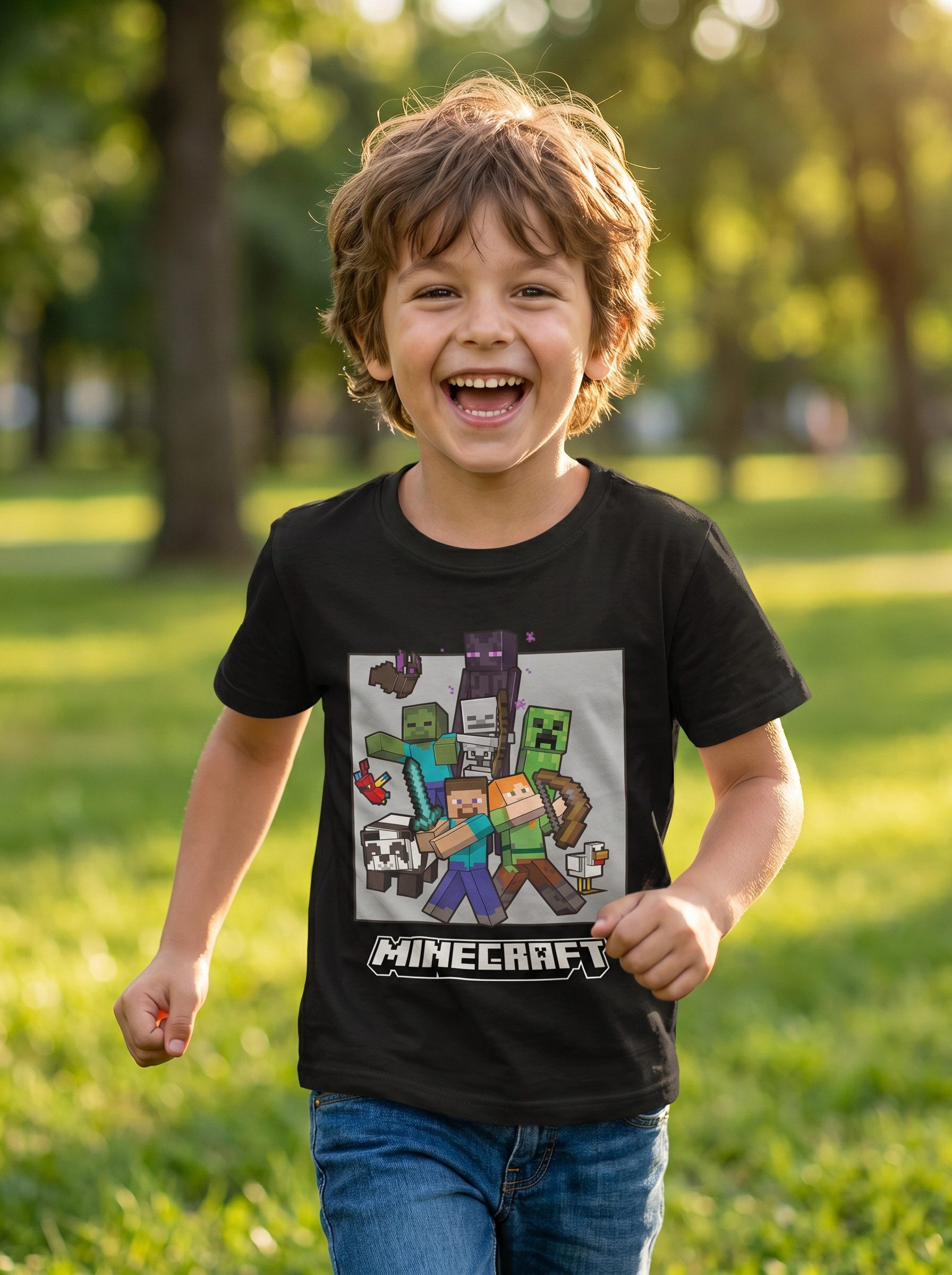 Minecraft Print-Shirt Minecraft Gamer Kinder T-Shirt Kurzarm Shirt 100% Baumwolle (1-tlg) Gr. 116 bis 146