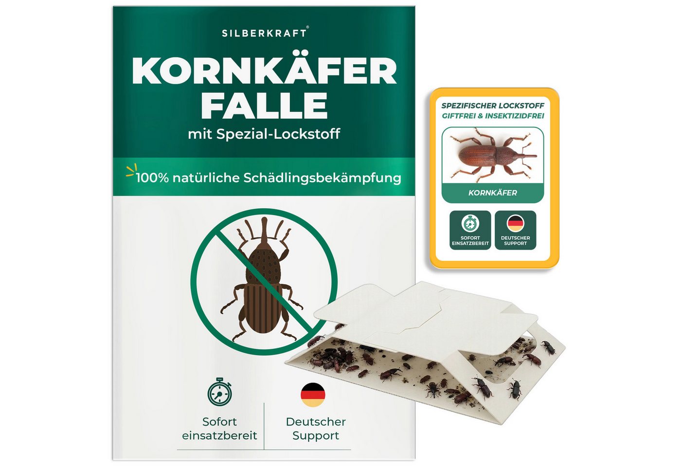 Silberkraft Insektenfalle Kornkäferfalle – Universal-Klebefalle mit Lockstoff, Extrastarke Klebefläche, einfache Anwendung