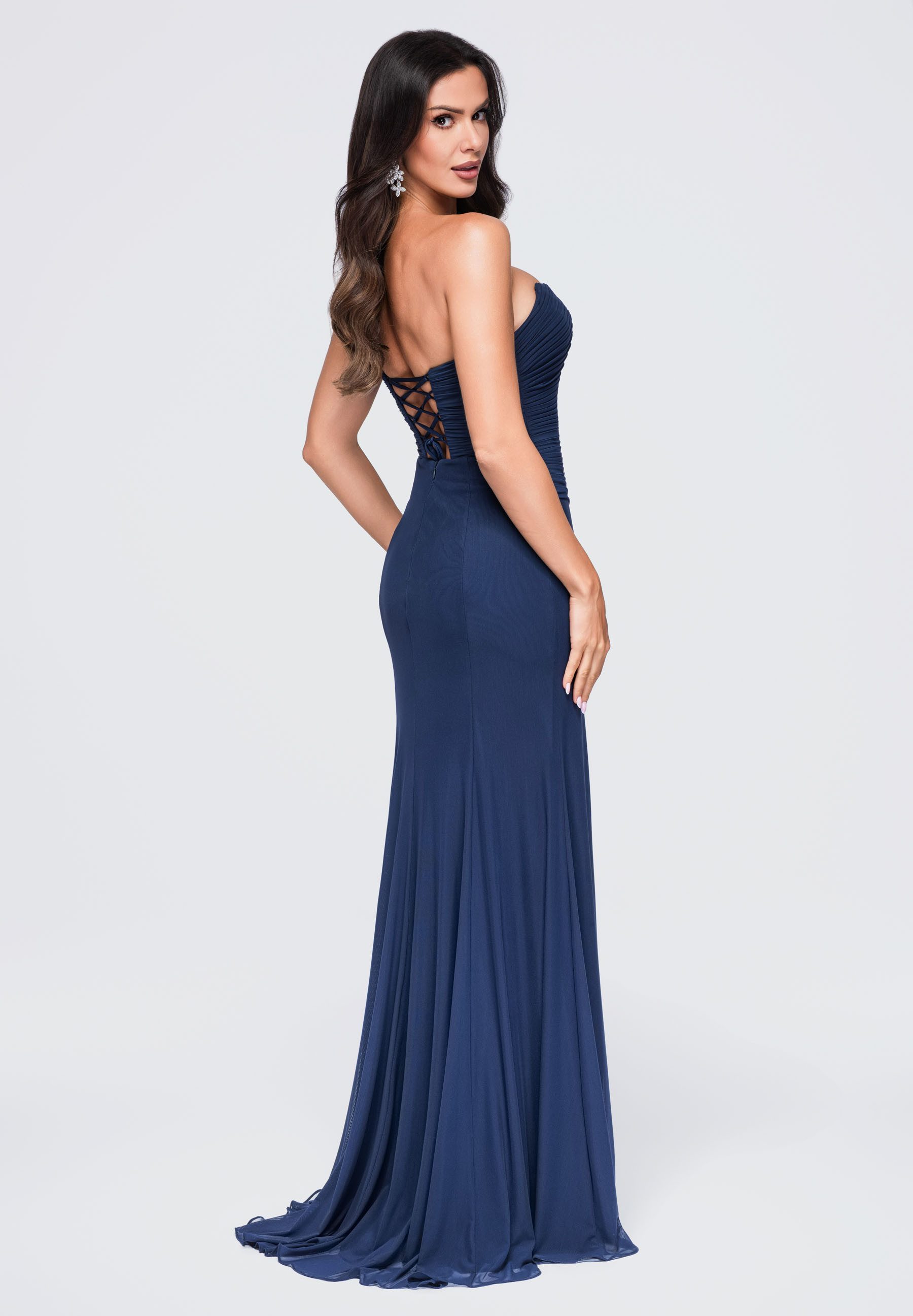 OMBRE Abendkleid Damen Abendkleid Slim Fit Elegant Navy S (kein Set, 1-tlg) in Unifarbe