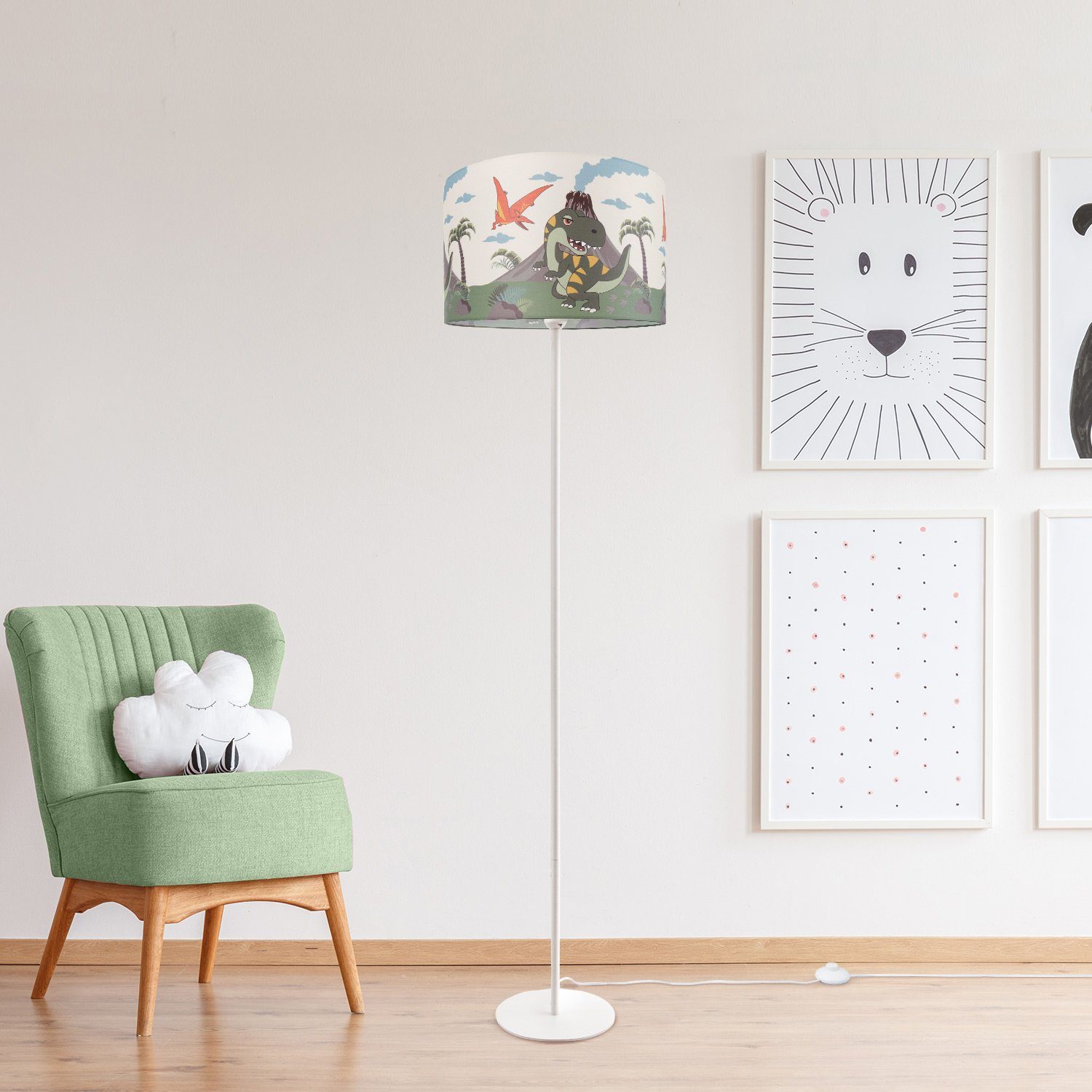 Leuchtmittel, Motiv Dinosaurier E27 Diamond Kinderzimmer 636, Home Babyzimmer Stehlampe ohne Stoffschirm Paco Stehleuchte