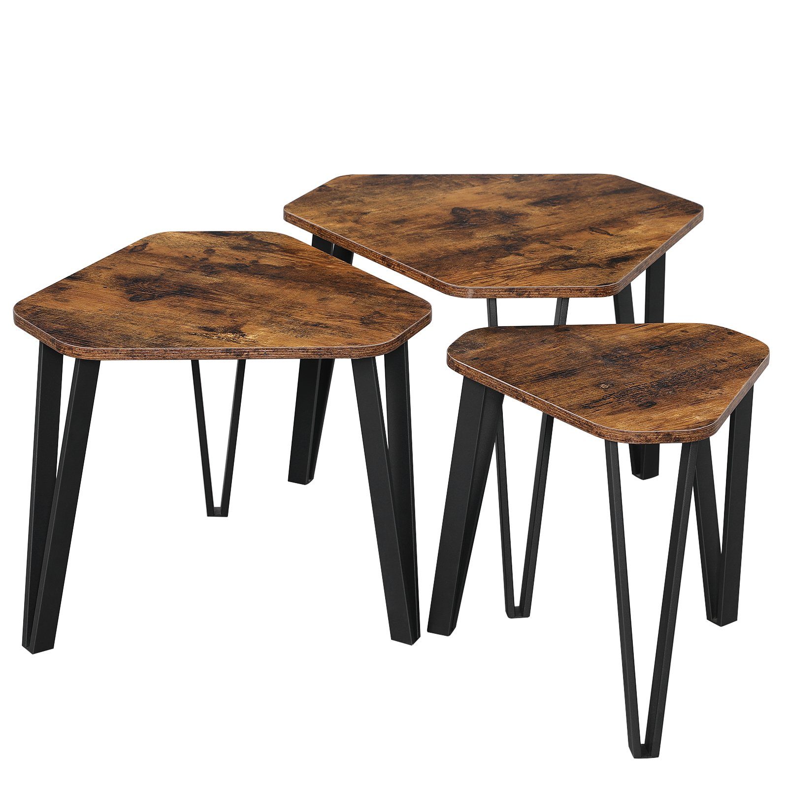 VASAGLE Beistelltisch, Couchtisch, Satztische, mit Metallbeinen, 3er Set