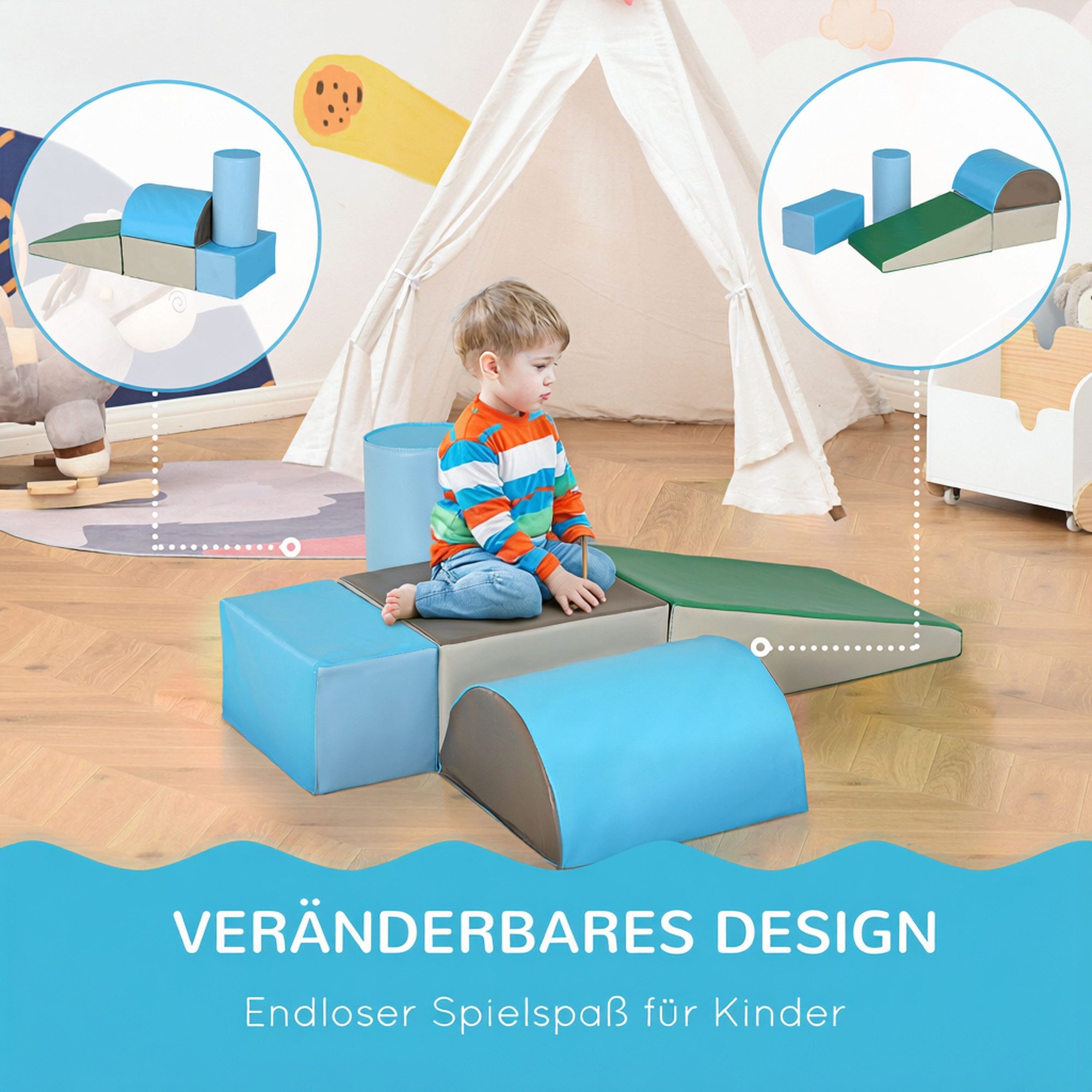 HOMCOM Bauklötze Bauspielzeug, für 1-3 Jahre alt Kinder Spielbausteine, (Bausteine, 5 St., Schaumstoffblöcke), für Baby & Kleinkinder Mehrfarbig – Bild 4 von 5