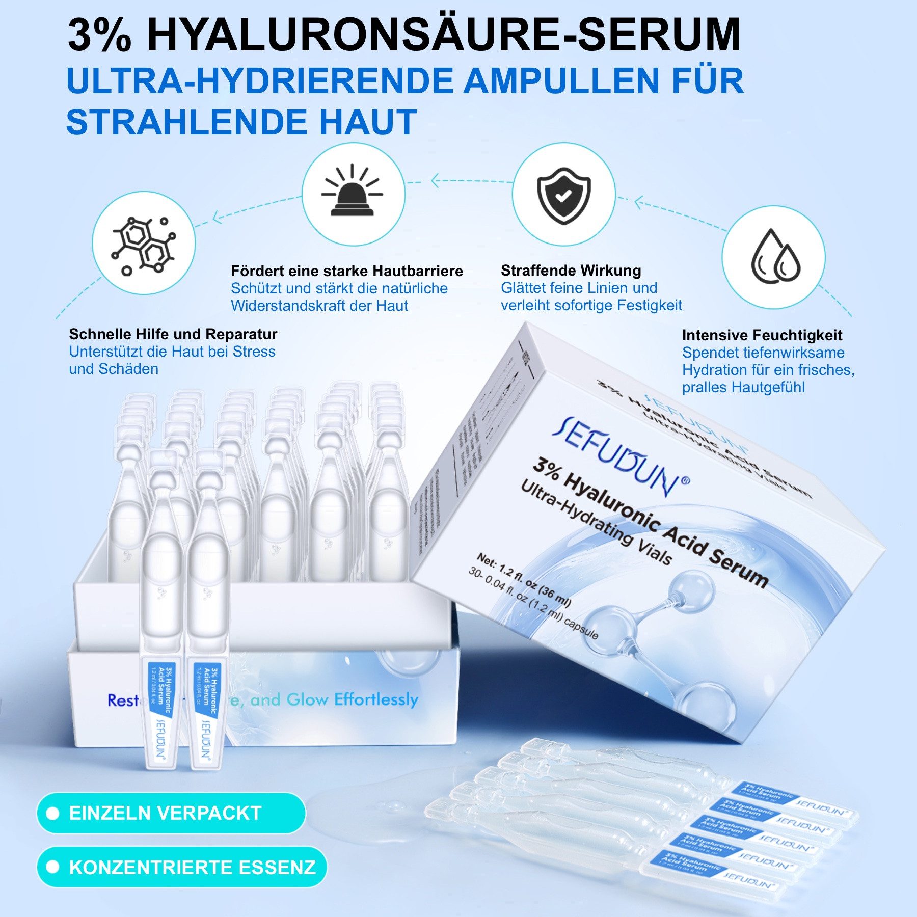 P-Beauty Cosmetic Accessories Anti-Falten-Serum Hyaluronic Acid Hyaluron Serum 3% Anti-Aging Anti-Falten Ampullen, 1-tlg., Anti-Falten, Anti-Aging, Hautpflege, Gesichtspflege