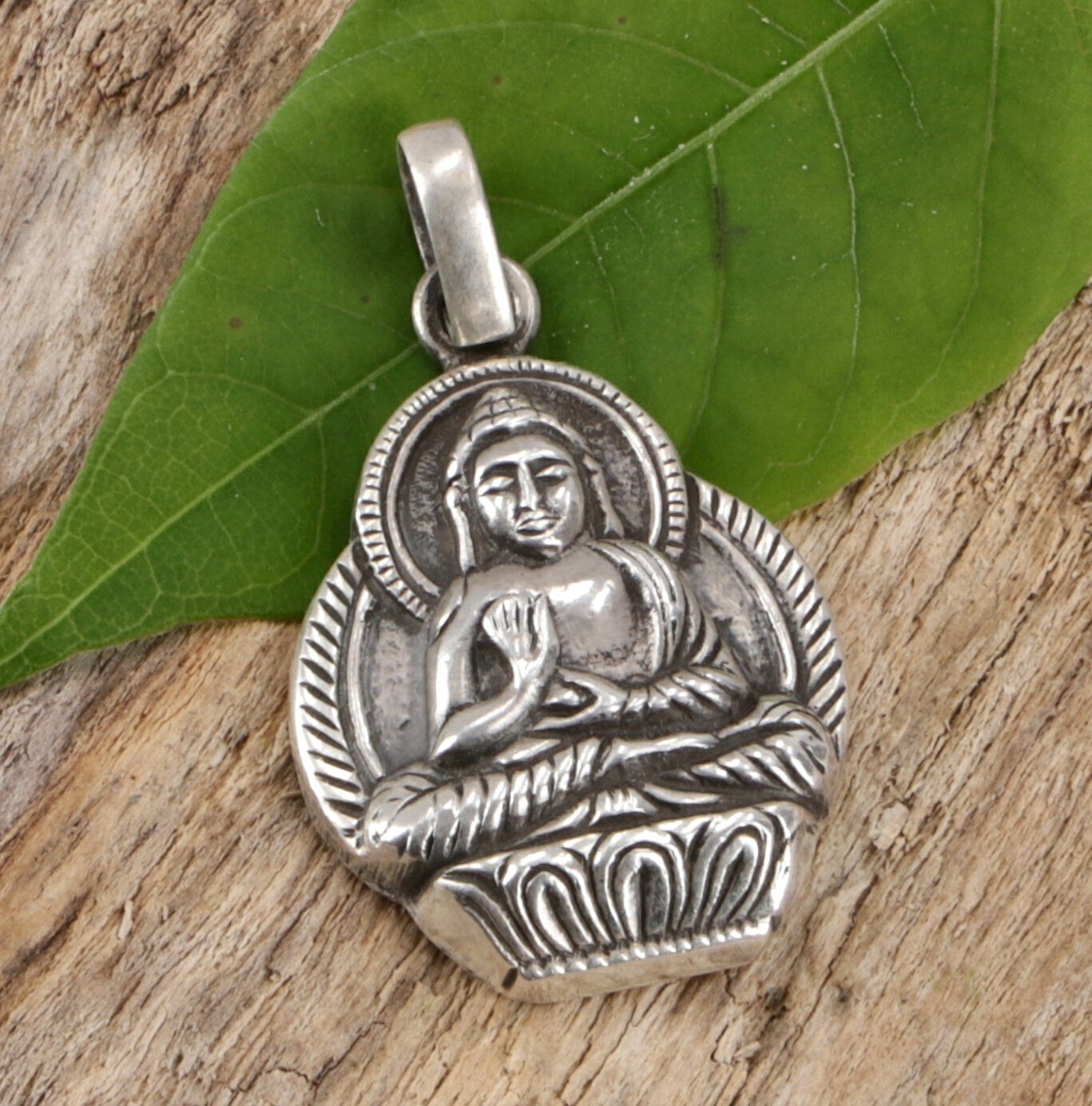 Guru-Shop Kettenanhänger Silber Anhänger Buddha Talisman - Modell 4