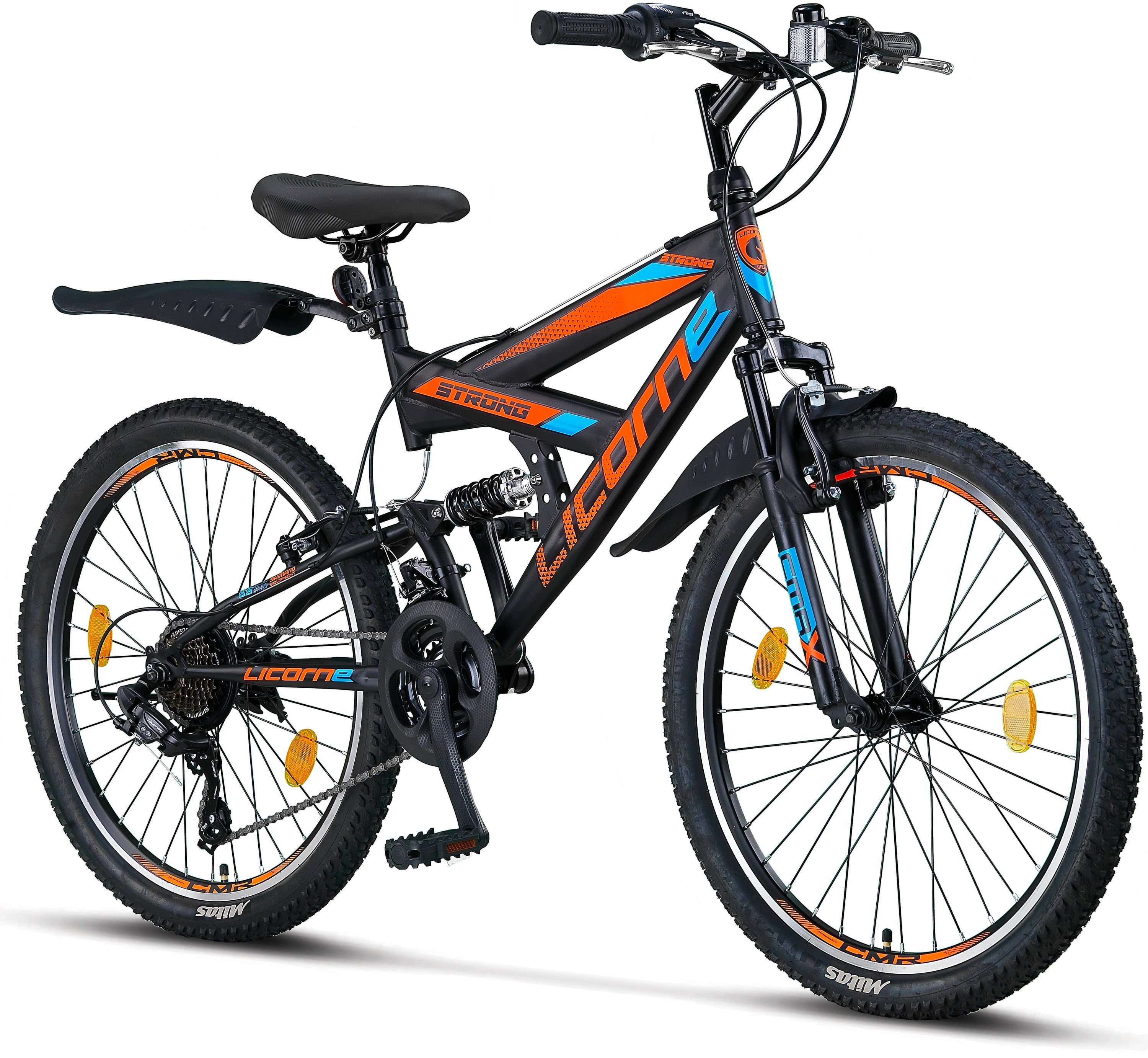 Premium und Mountainbike 21 Licorne Bike Zoll, in 24 V Schwarz/Blau/Orange 26 Mountainbike Strong Gang Bike Licorne