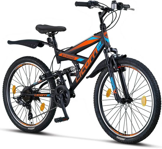 Licorne Bike Mountainbike »Licorne Bike Strong V Premium Mountainbike in 24 und 26 Zoll - Fahrrad für Jungen, Mädchen, Damen und Herren - Shimano 21 Gang-Schaltung - Vollfederung«