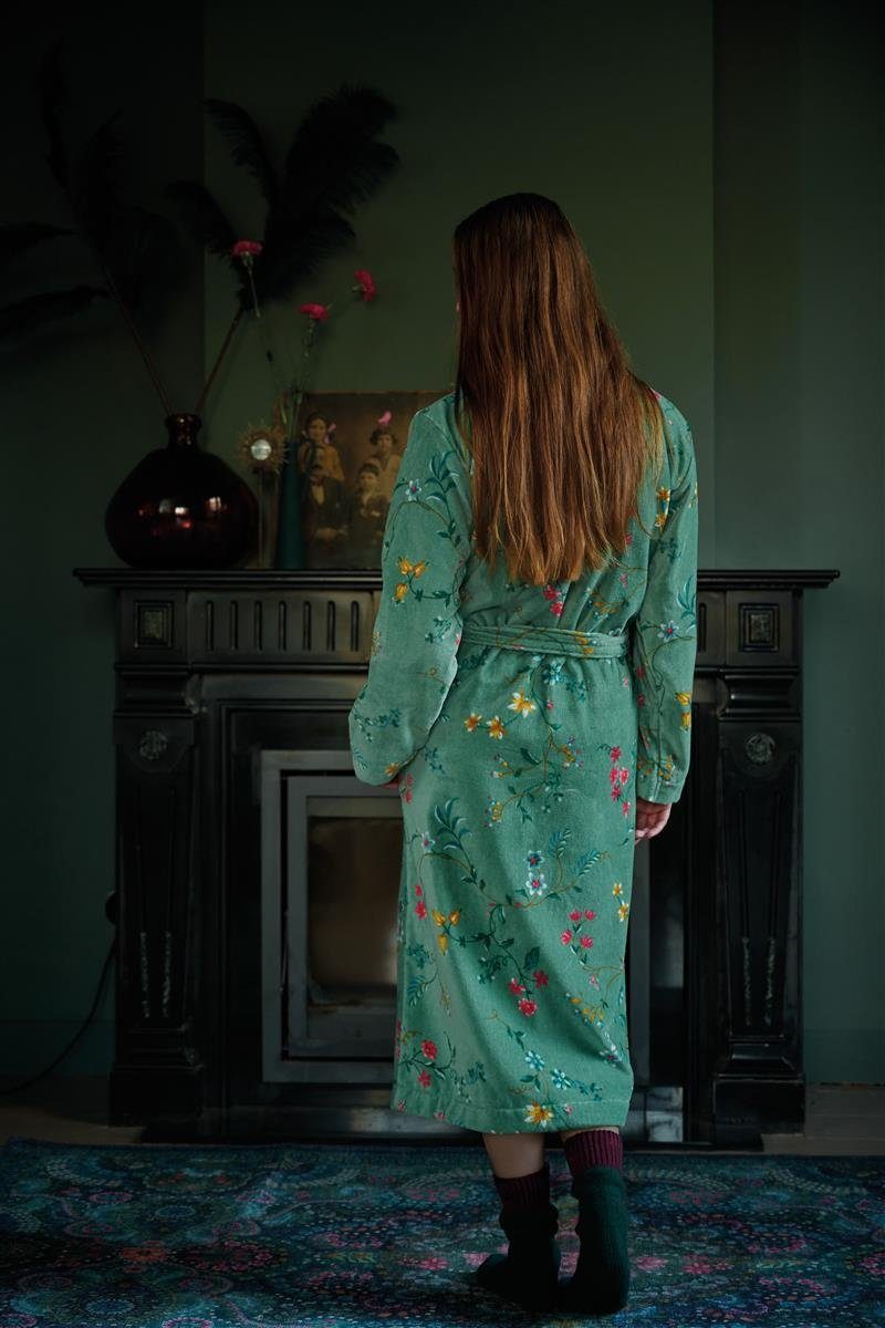 PiP Studio Bademantel Les Fleurs Herren Grün und Xs Damen terry Bathrobe Green 100% Morgenmantel Cotton, Frottee Bademantel 380, velour