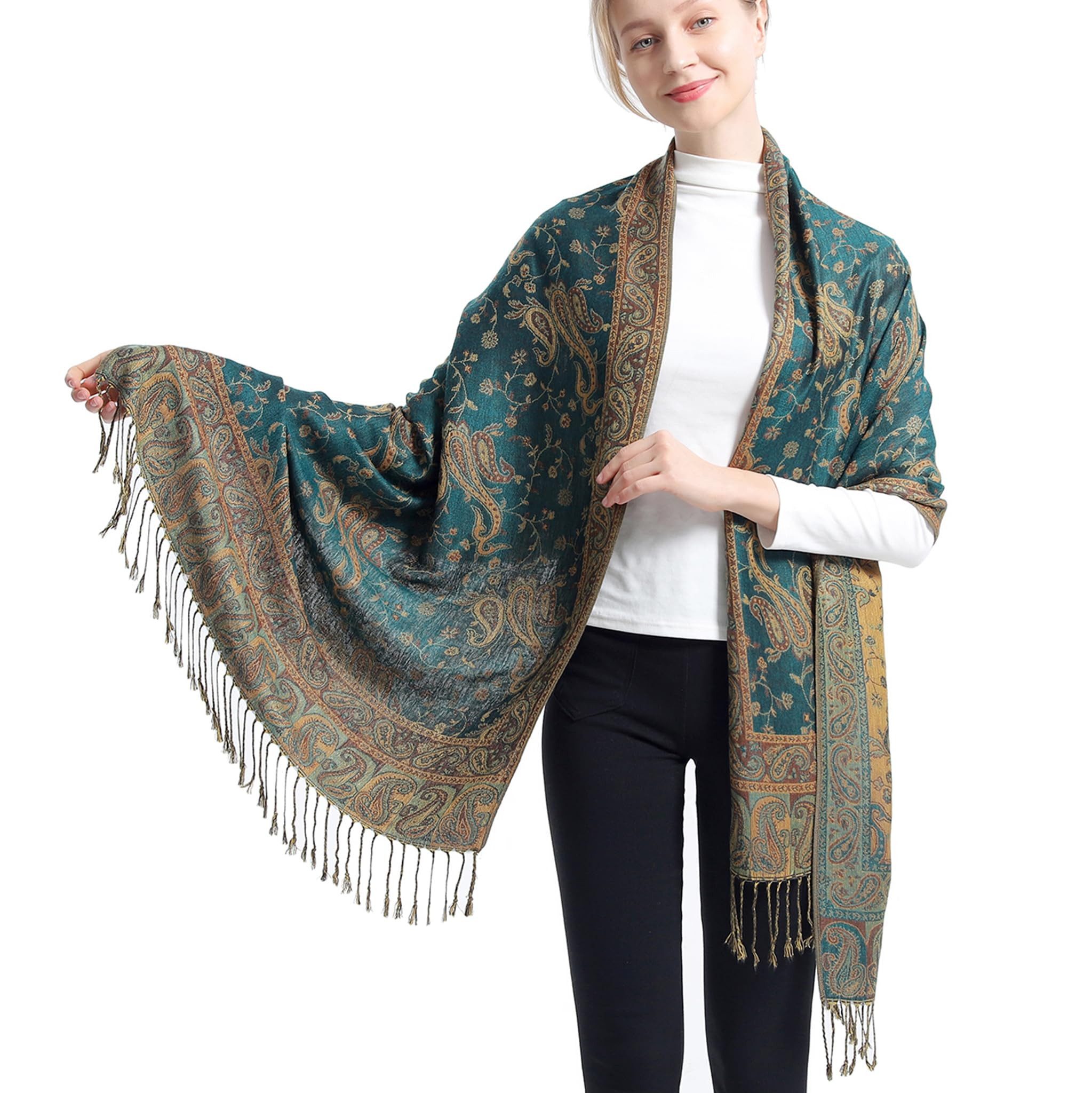 nsihing Modeschal Pashmina Schal Damen, Elegant Weich Schultertuch Schal für Damen, Leicht Frauen Halstuch Stola mit Paisleymuster Tuch Lang Damen