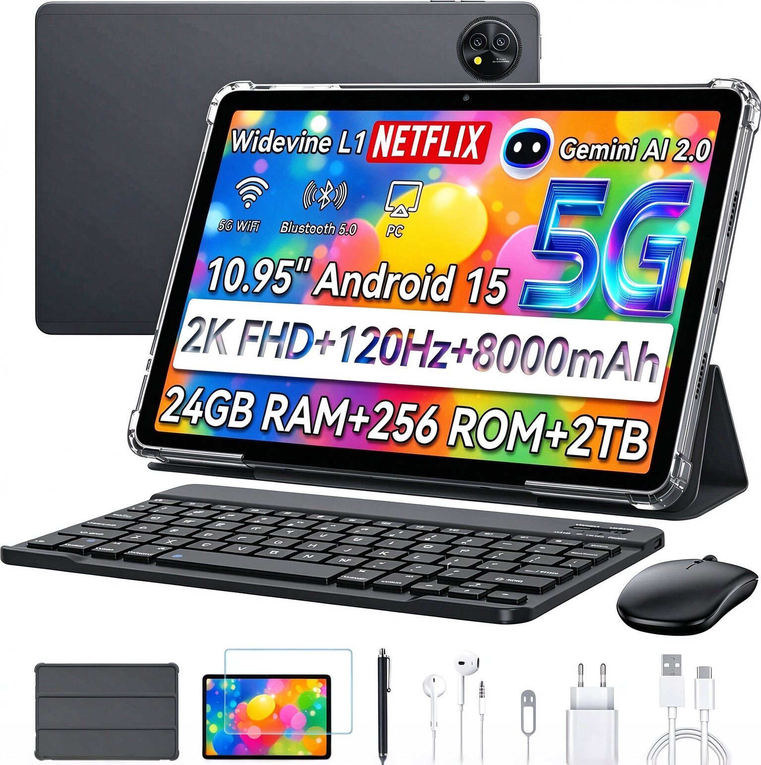 blackview 11" 5G KI Tablet Android 15 24GB+256GB mit Tastatur/Maus/Hülle/Stift Tablet (11", 256 GB, Android 15, 5G (LTE), Octa-Core,90Hz, …