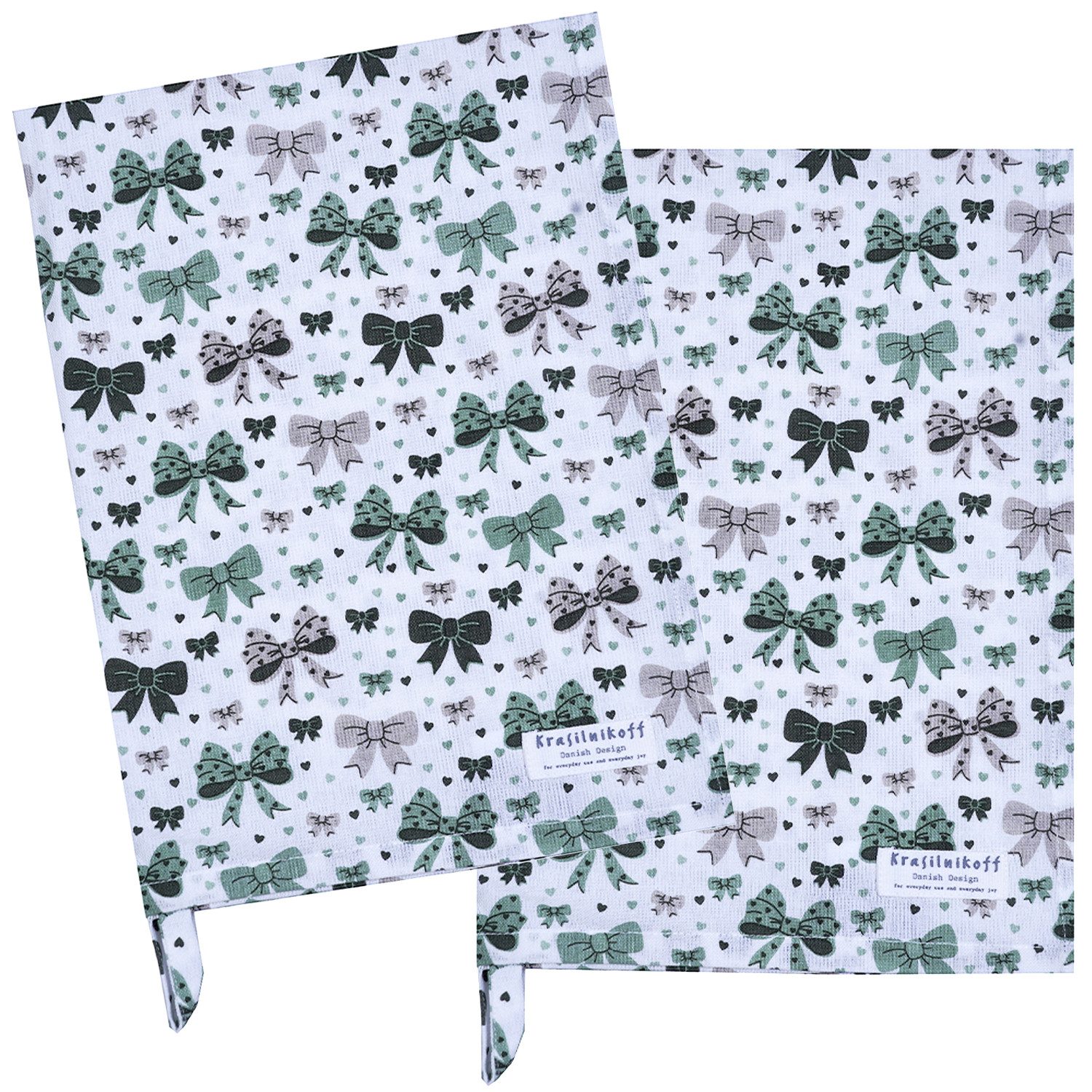 Krasilnikoff Geschirrtuch Bow, (2-tlg., 2-teilig), Geschirrtücher ca.50x70cm Baumwolle