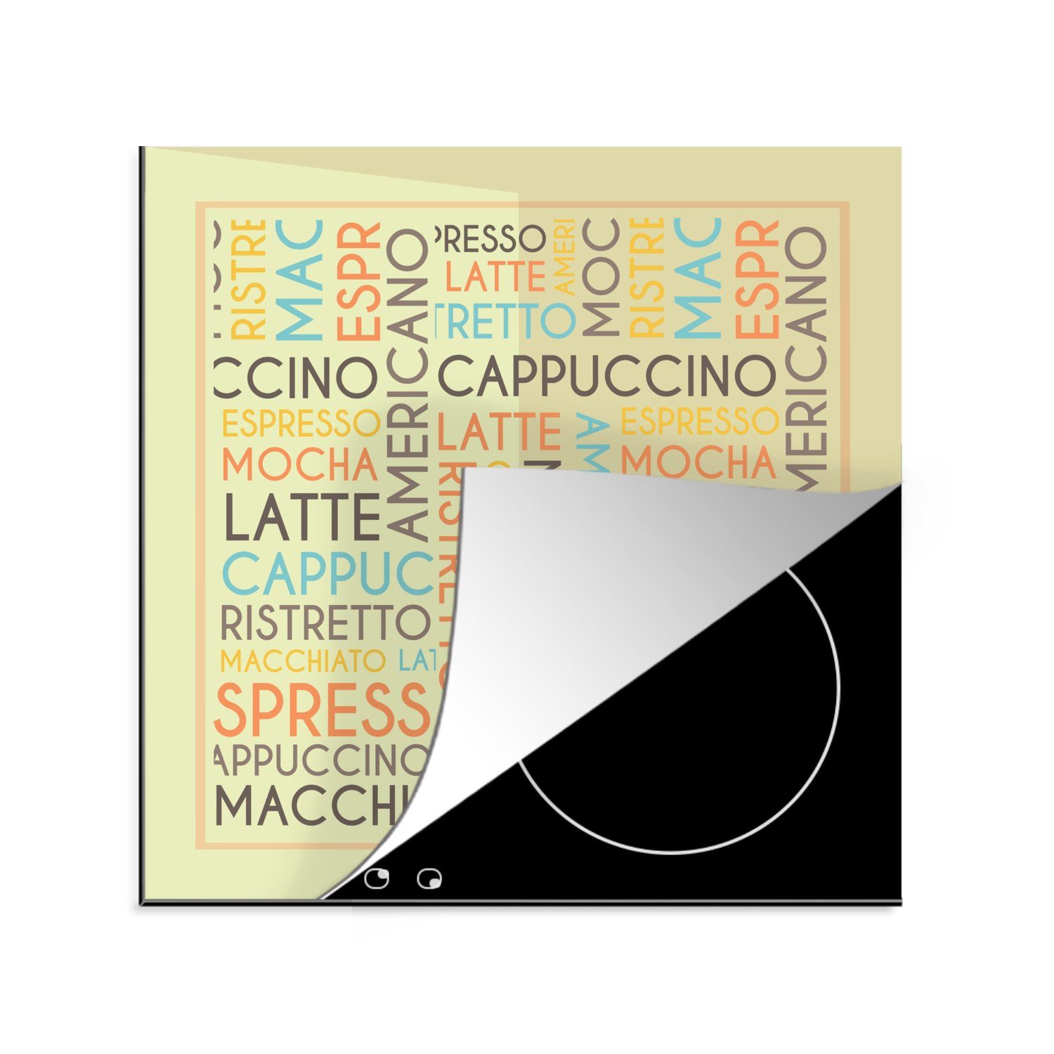 Macchiato, (1 Espresso, Kaffee Reden für Latte - Vinyl, tlg), MuchoWow - 78x78 Cappuccino, Ceranfeldabdeckung, Arbeitsplatte küche Herdblende-/Abdeckplatte Zitate - cm,