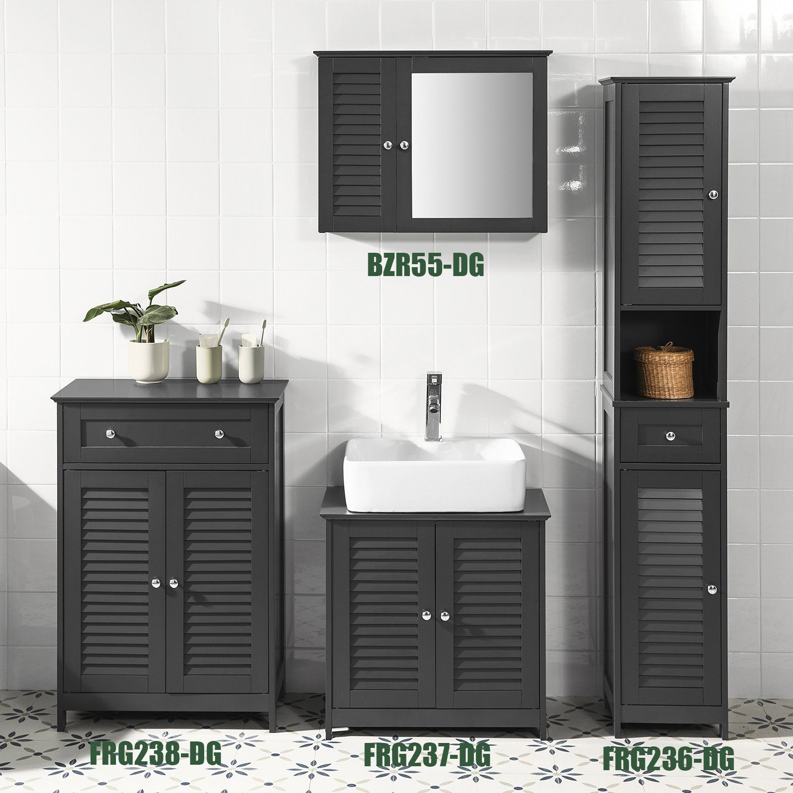 SoBuy Waschbeckenunterschrank mit 2 Türen MDF Grau 60 cm FRG237-DG günstig online kaufen