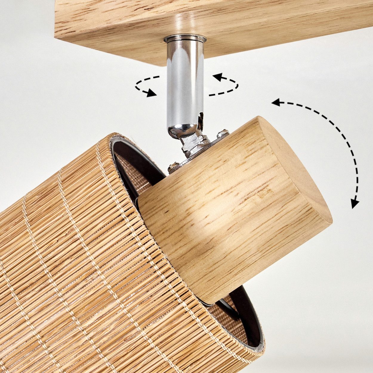hofstein Wandleuchte Deckenlampe aus Holz/Metall/Bambus in Naturfarben/Chromfarben/Braun, ohne Leuchtmittel, mit verstellbarem Strahler, 1 x E14, ohne Leuchtmittel