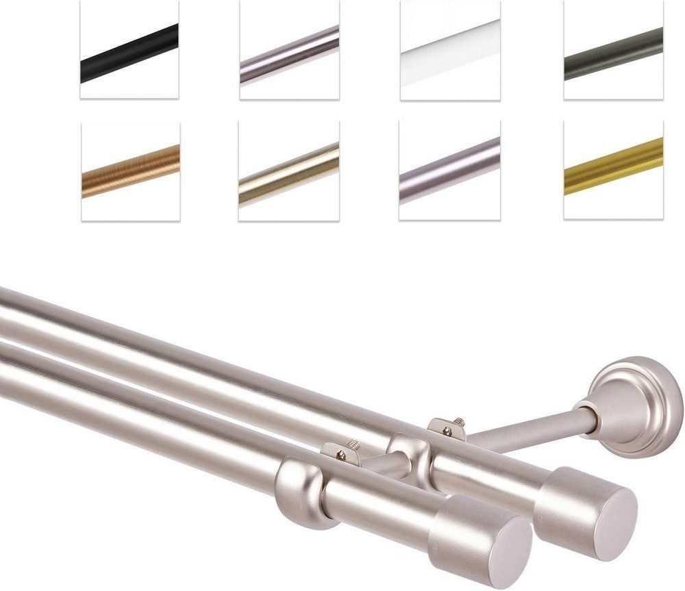 MDEKOR Gardinenstange Vorhangstange 19mm, 2-läufig, kürzbar, 2-läufig Wandmontage, 120 cm Chrom Matt