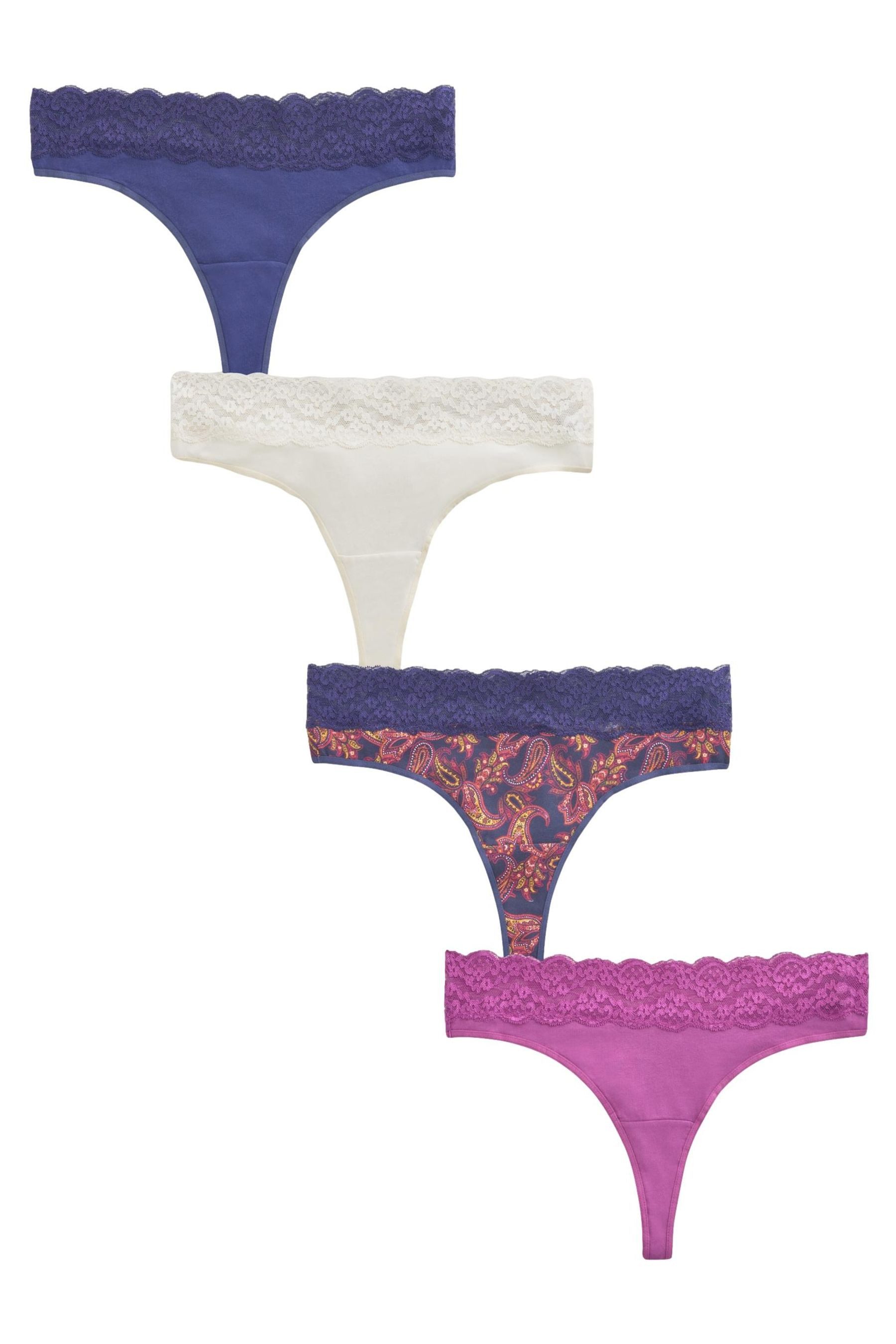String Spitzenslips im 4er-Pack, Tanga