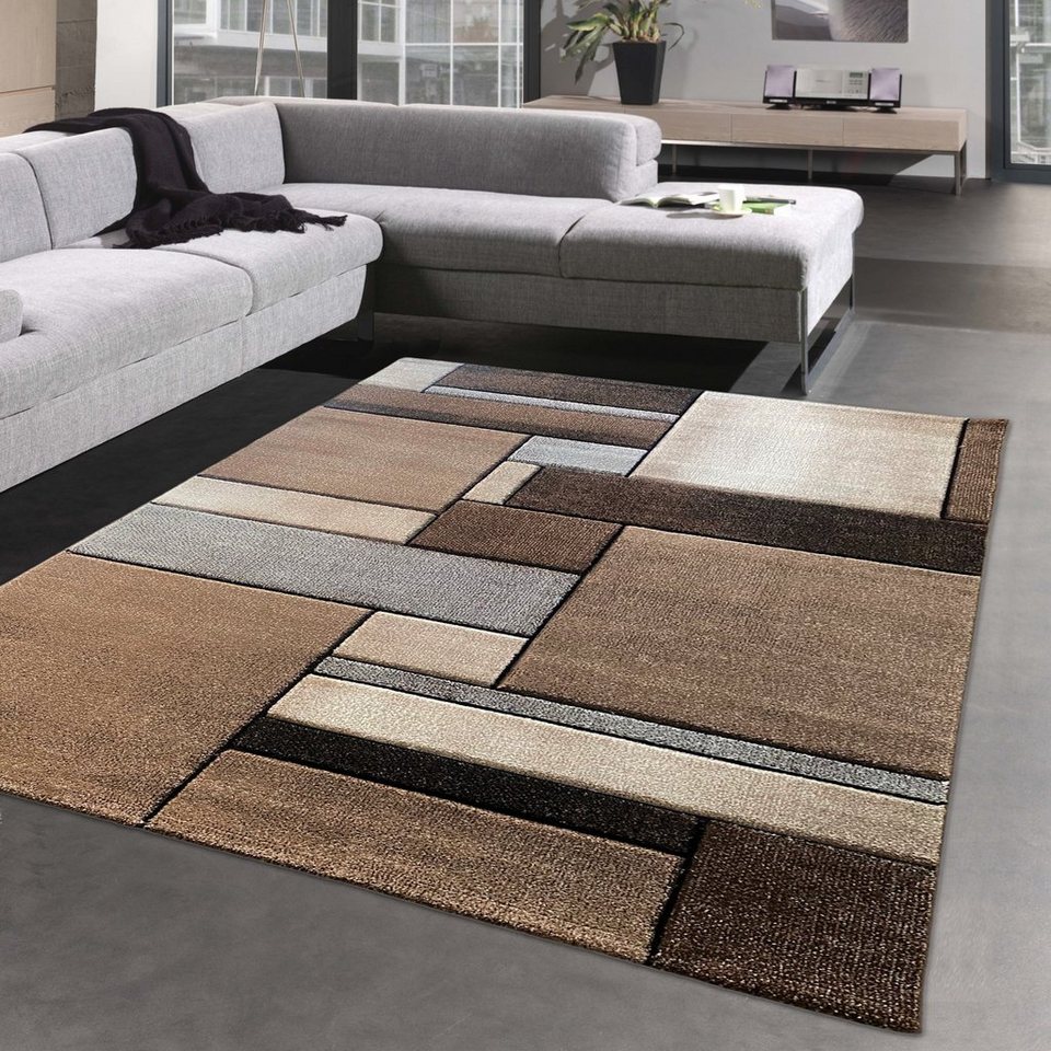 Teppich Modern abstrakter Designerteppich mit Rechtecken in beige,  Carpetia, rechteckig, Höhe: 13 mm