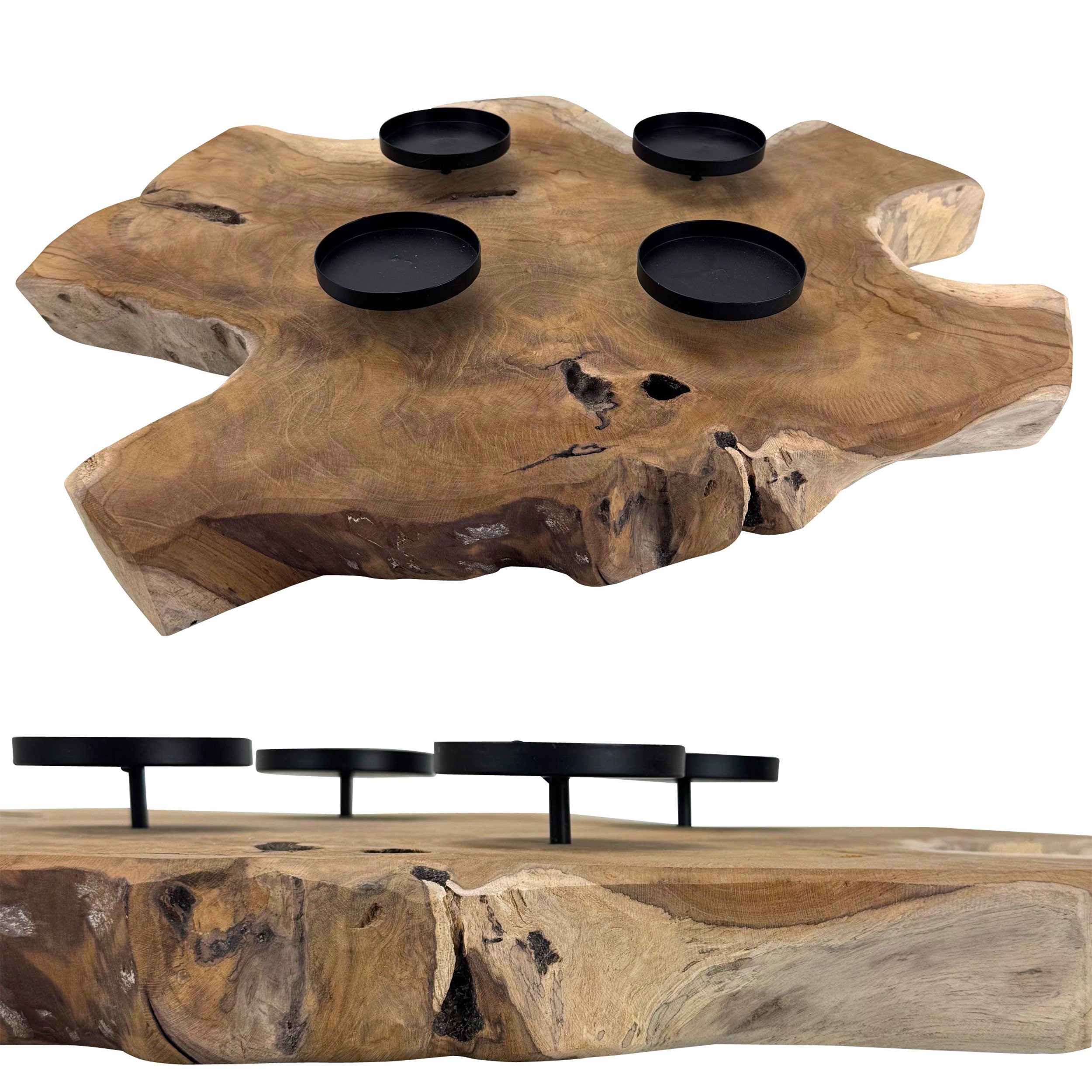 Online-Fuchs Adventskranz aus rustikalem Teakholz mit schwarzen Kerzenhalte günstig online kaufen