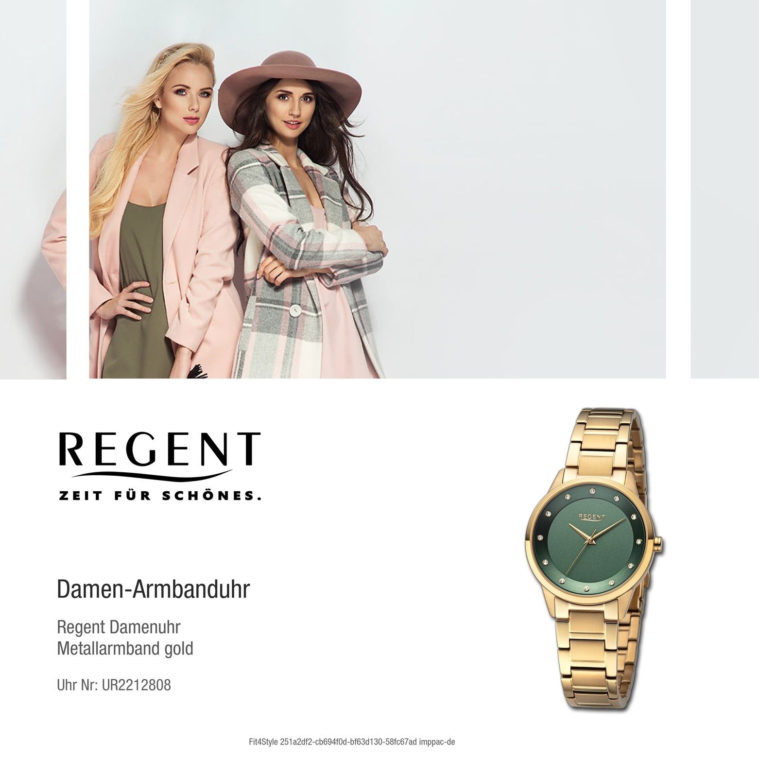 Regent Quarzuhr Regent Damen extra Armbanduhr Analog, rund, Armbanduhr 33mm), (ca. groß Metallarmband Damen