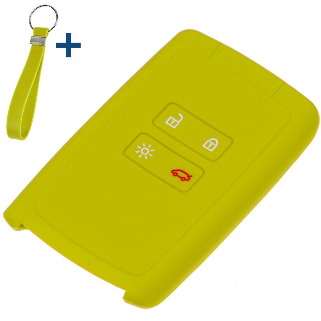 mt-key Schlüsseltasche Autoschlüssel Silikon Schutzhülle mit passendem Schlüsselband, für Renault Megane Kadjar Clio Captur 4 Tasten KEYLESS SMARTKEY Apfelgrün