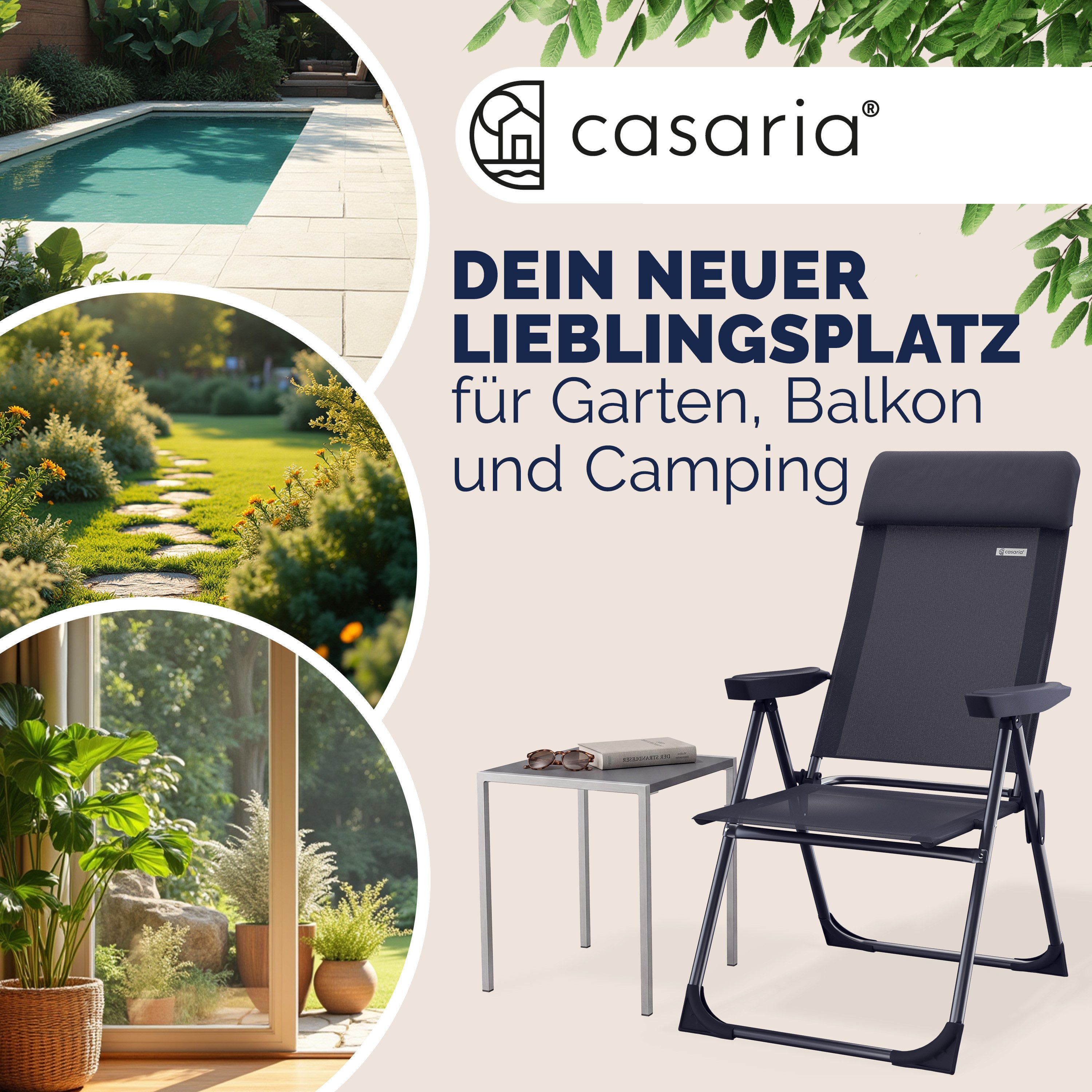 Casaria Gartenstuhl, Klappbar 2er Set 7-fach Verstellbar Alu mit hoher Rückenlehne