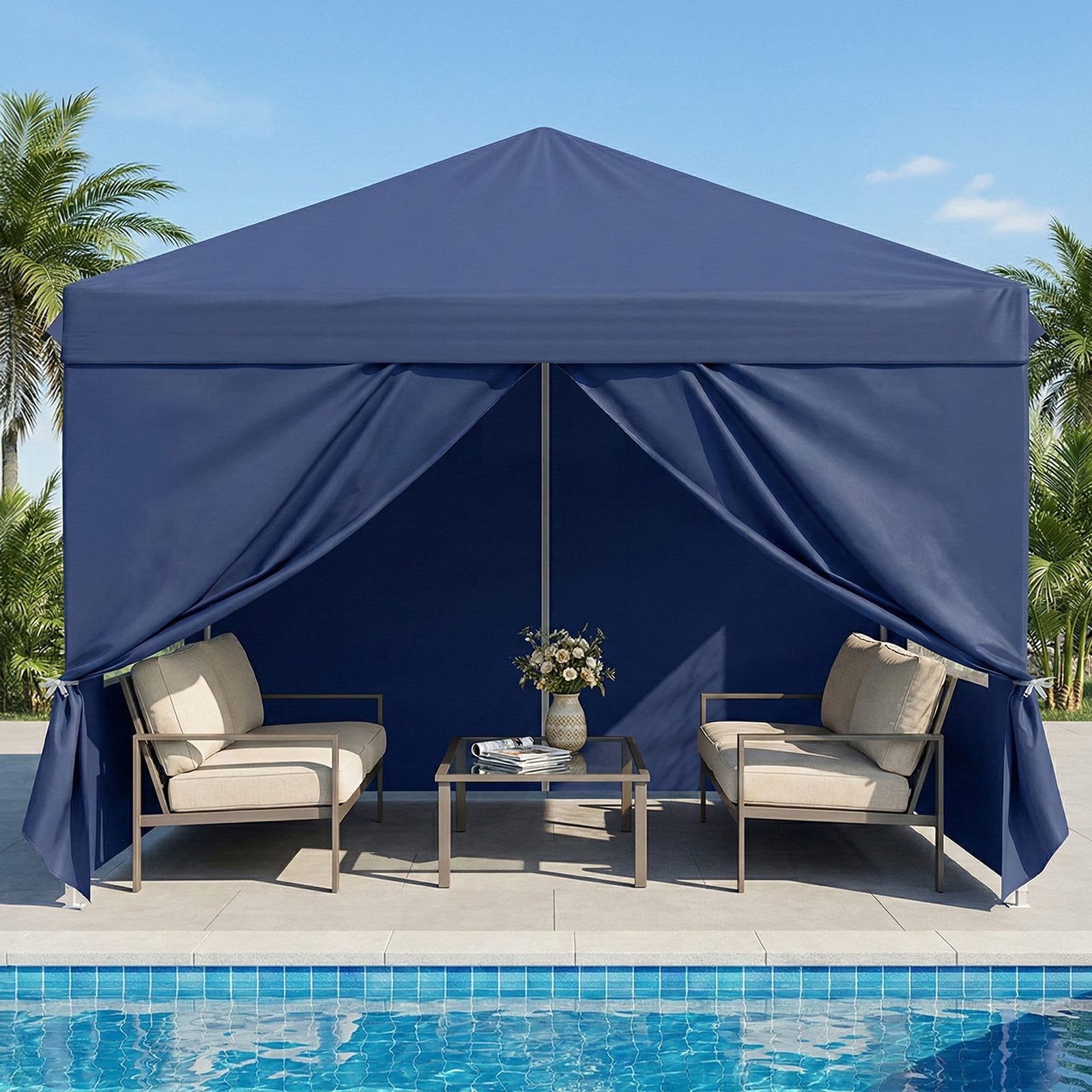 LALAHO Faltpavillon 3x3 m Gartenpavillon mit 4 Seitenteilen, Partyzelt mit 4 Sandsäcke, mit 4 Seitenteilen, UV-Schutz, Wasserdicht Faltpavillon, Winterfest Pop  – Bild 3 von 5