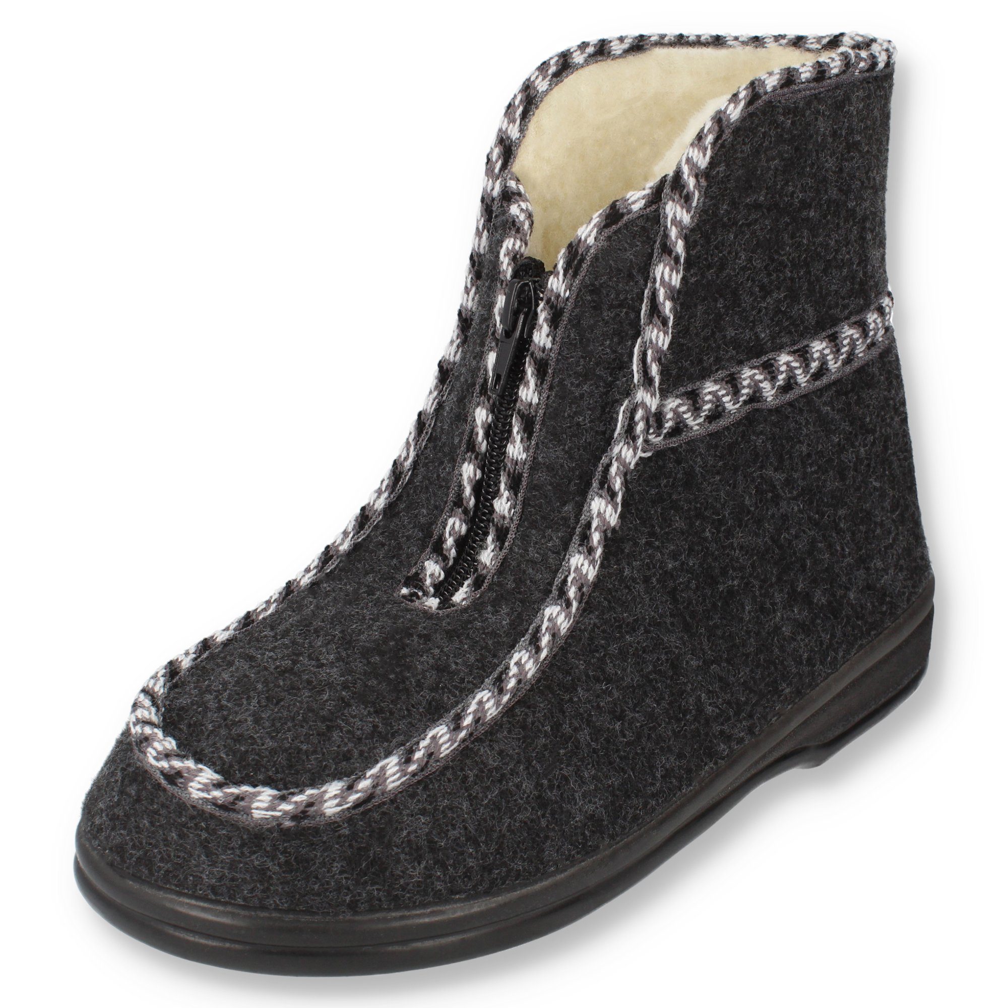 filsko Medle Damen Winter Hüttenschuhe mit Reißverschluss Hausschuh mit Schafwolle gefüttert