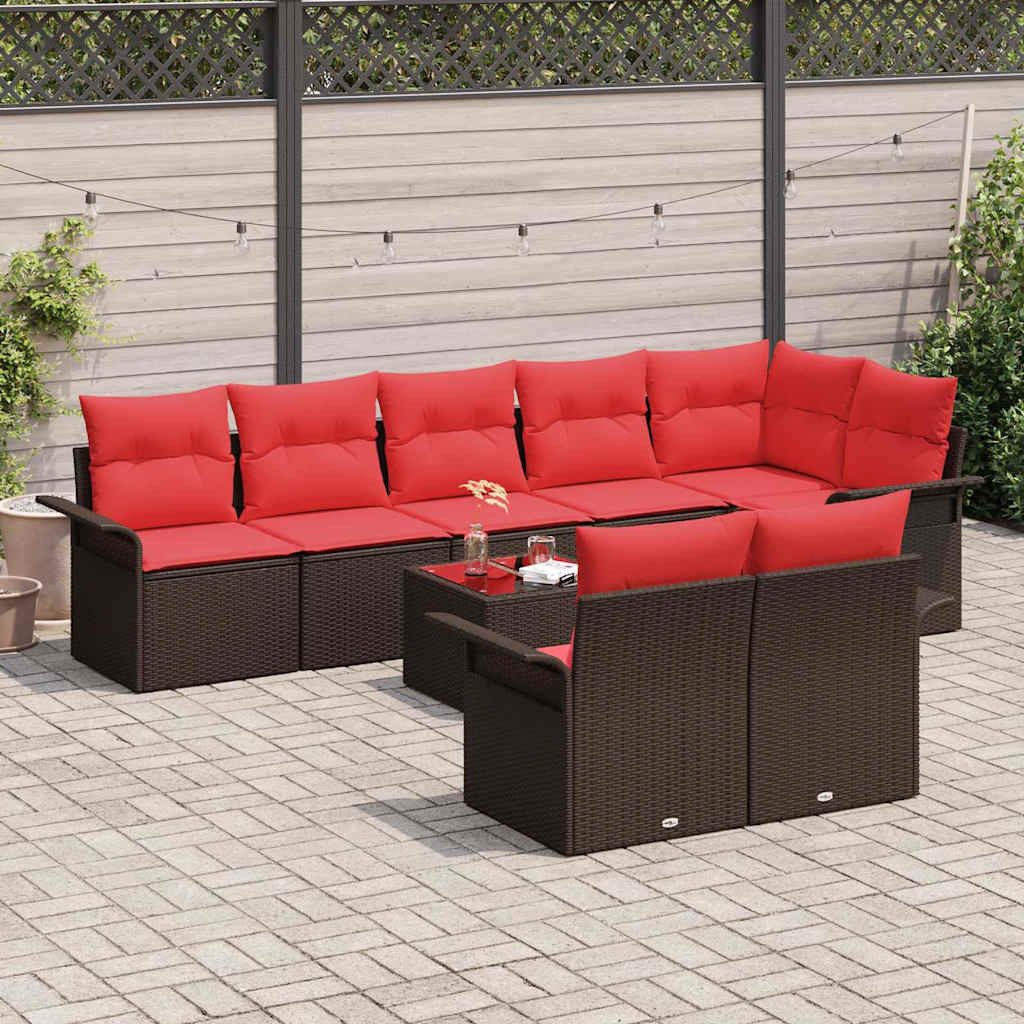 vidaXL Gartenlounge-Set Gartensofa-set mit Speicher 9 pcs Braun Poly-Rattan, (9-tlg)