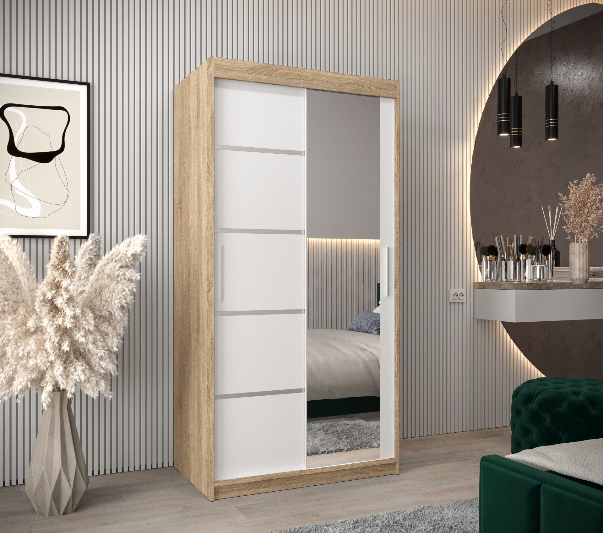 ABIKS MÖBEL Schwebetürenschrank Verona 2 Schlafzimmerschrank, mit Spiegel, Kleiderstange und Regalen