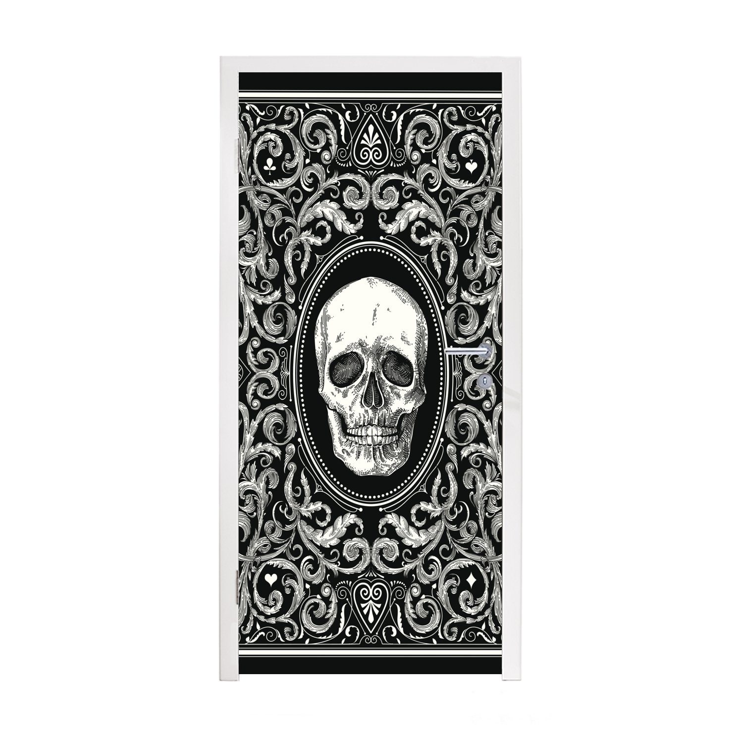 MuchoWow Türtapete Eine Spielkartenillustration mit einem Totenkopf, Matt, bedruckt, (1 St), Fototapete für Tür, Türaufkleber, 75x205 cm