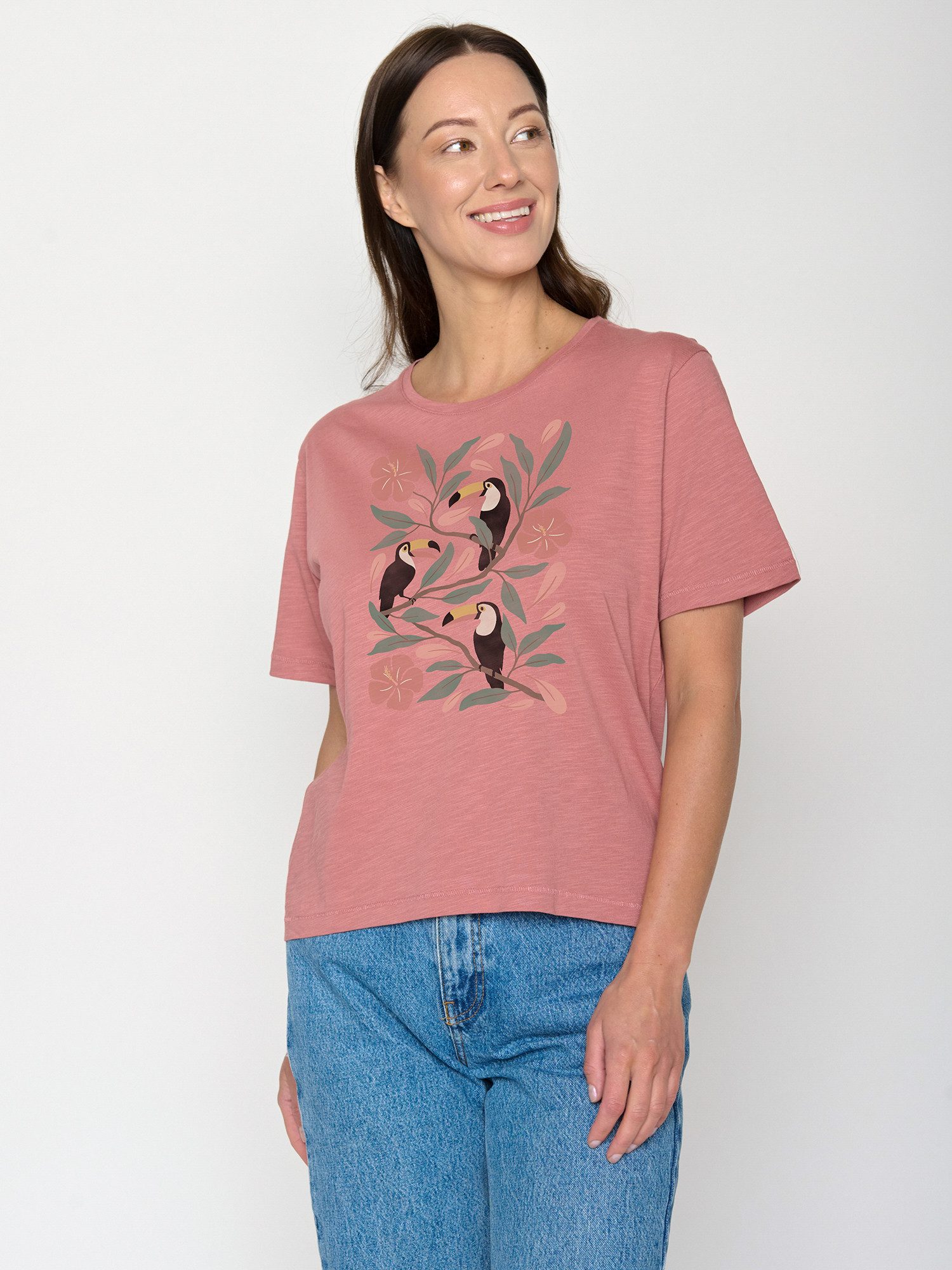 GreenBomb T-Shirt Nova Tucan Flower (1-tlg., 1) Flammgarn, lockerer Schnitt, entspannter längerer Ärmel