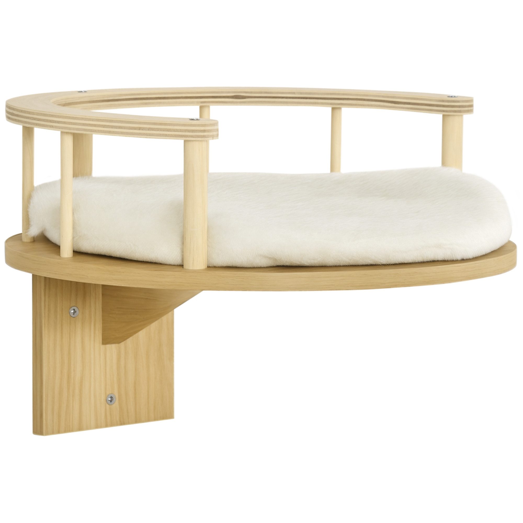 PawHut Kratzbaum Wandliege, Katzenbett, mit Schutzrand, Liegekissen, Eiche+Cremeweiß, Ø34 x 10.5H cm