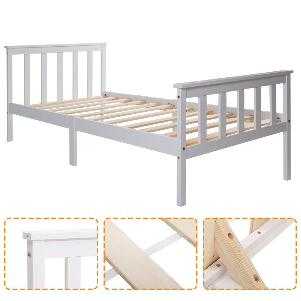 Merax single bed with slatted base, youth bed with headboard, solid wood bed frame, wooden bed 90x200cm
